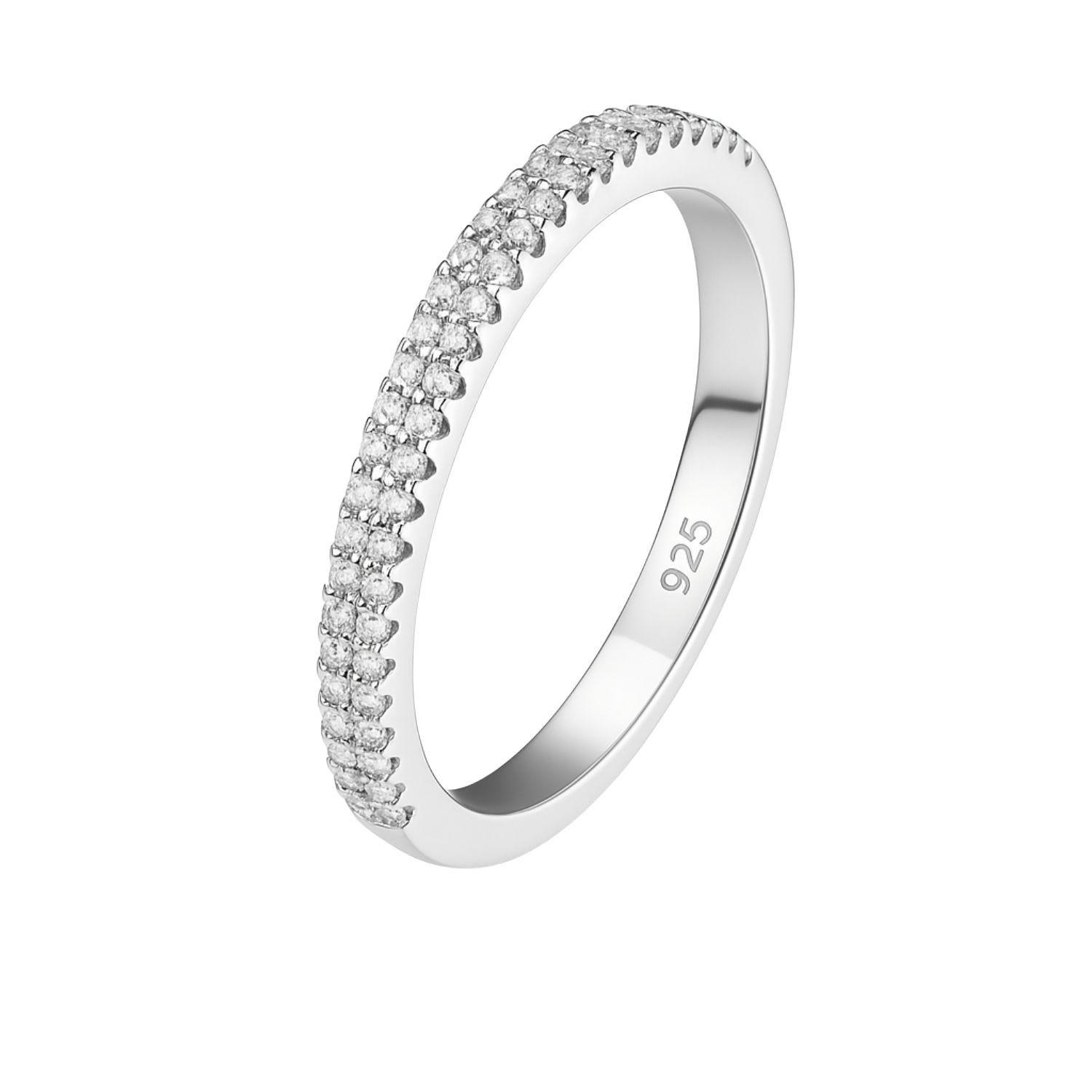 Anillo de Plata Esterlina 925 Doble Riel con Circonita-0