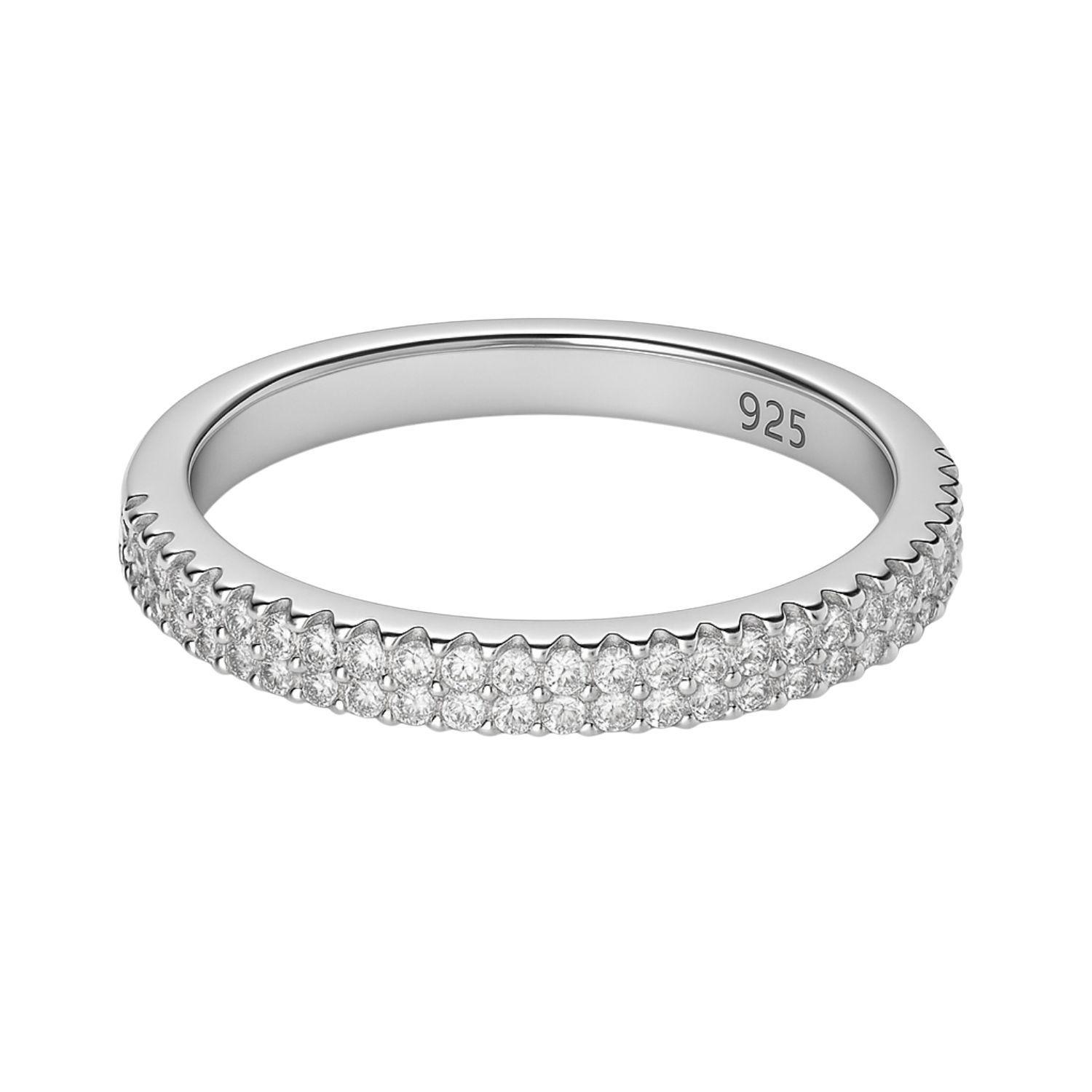 Anillo de Plata Esterlina 925 Doble Riel con Circonita-1