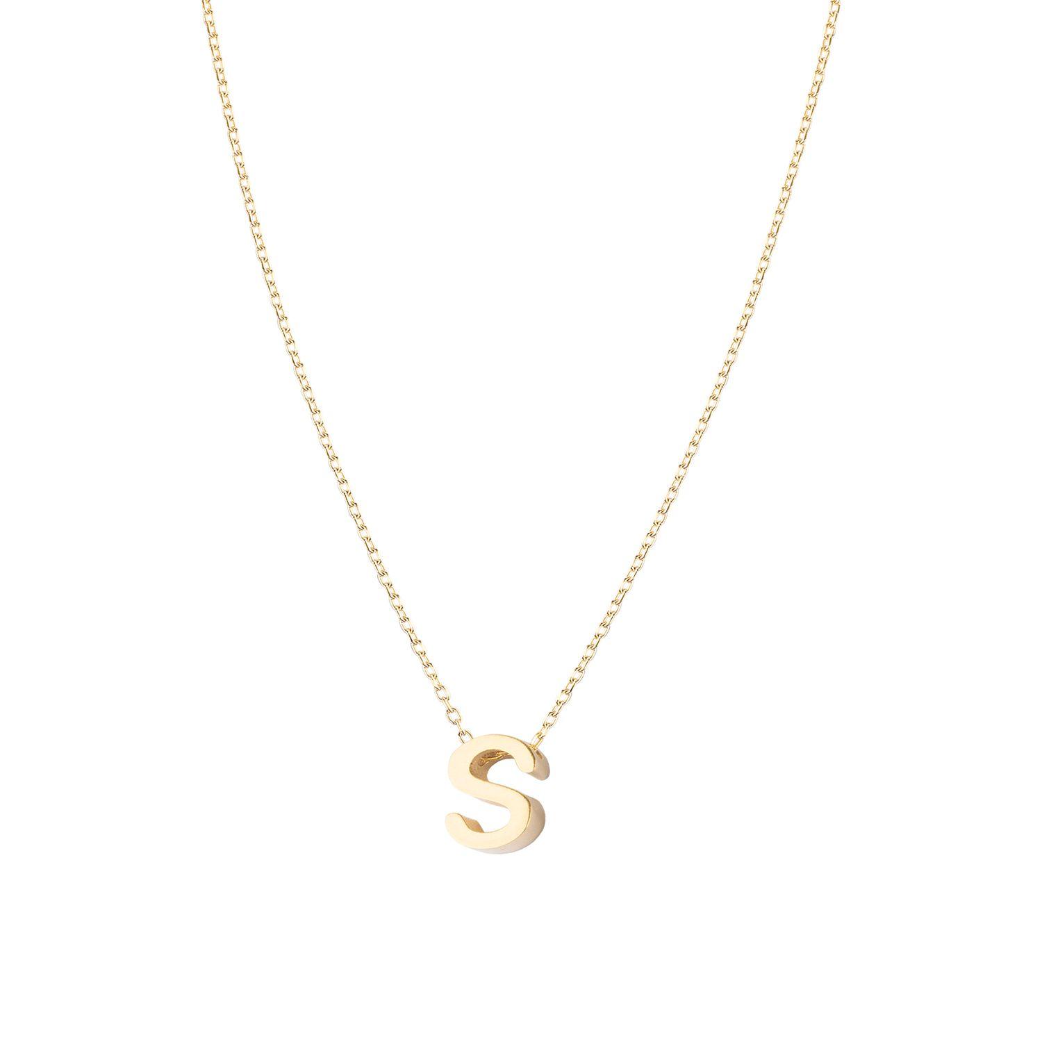 Collar de Plata Esterlina 925 Letra S Revestido en Oro 18kt-1