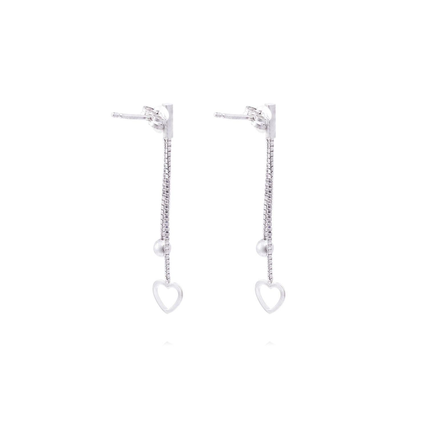Aros de Plata Esterlina 925 Bolita Corazón Colgante-2