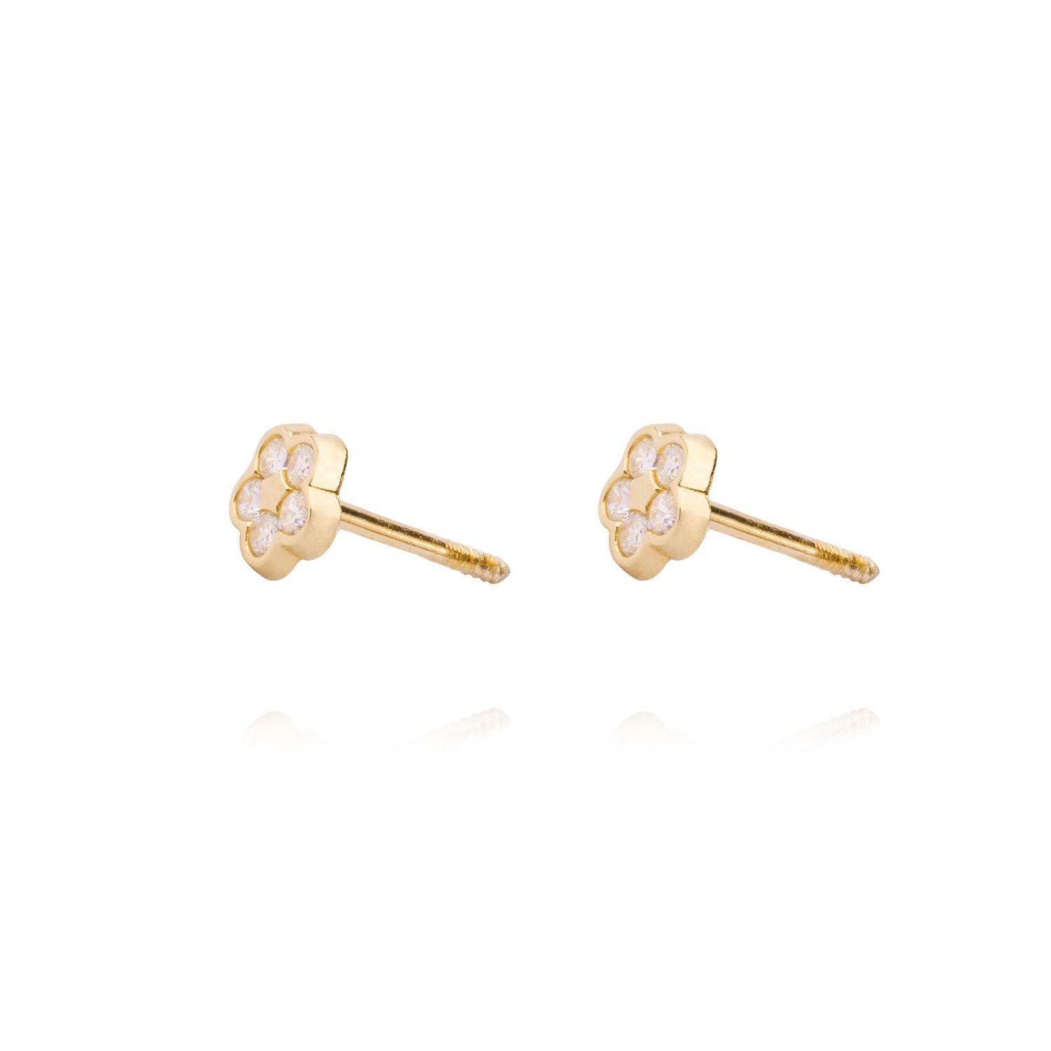 Aros de Oro 9kt Flor Brillante con Circon-2