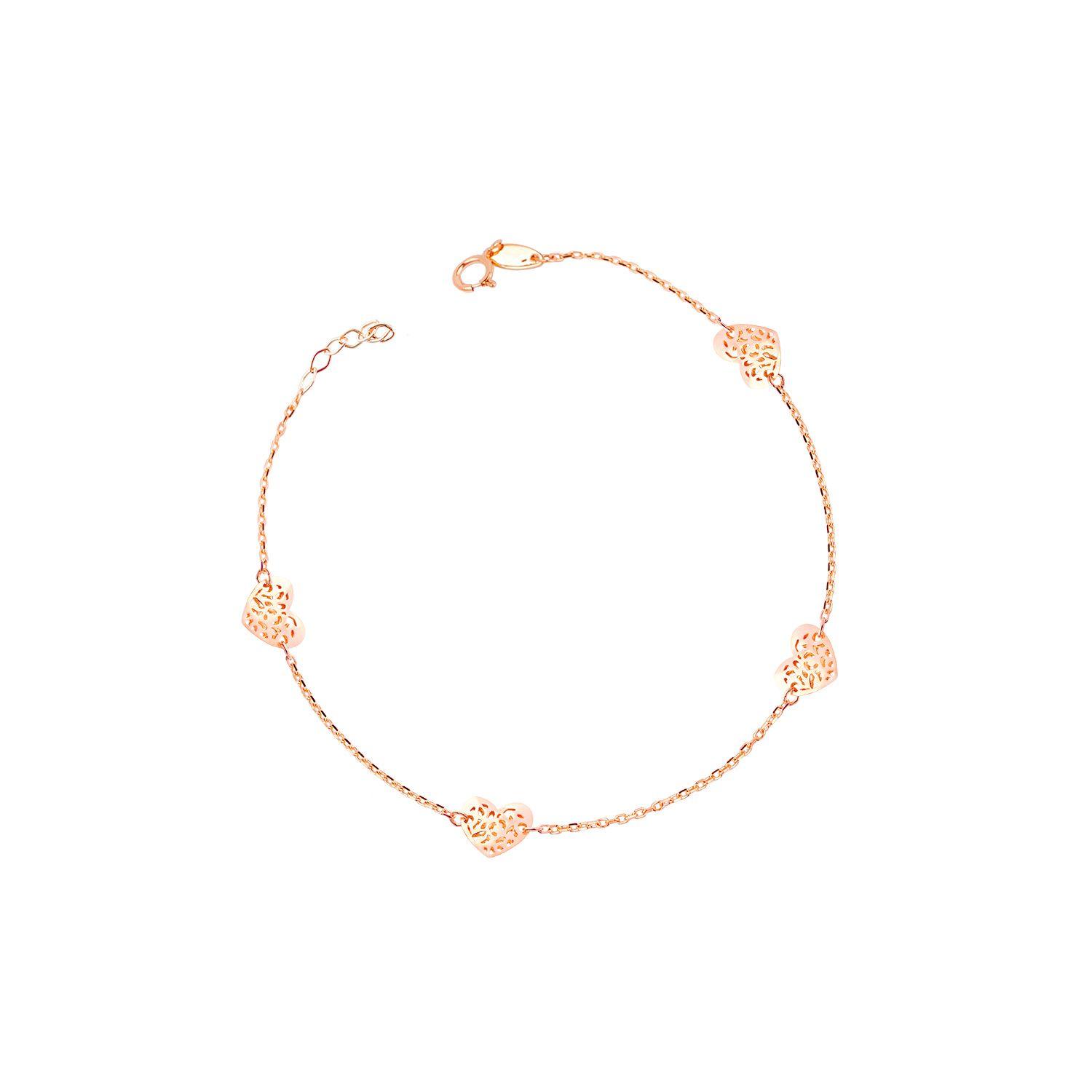 Pulsera Oro Rosa 18kt Corazones Calados-2
