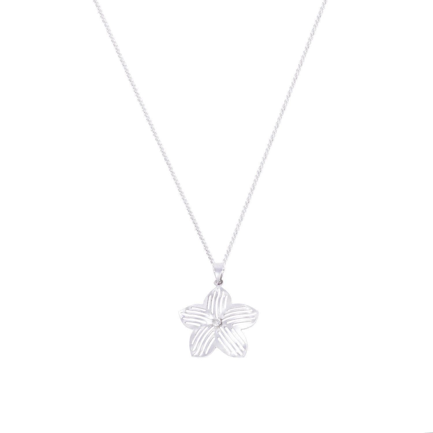 Colgante Oro Blanco 18kt Flor Diamante 1x0,5 Pts-2