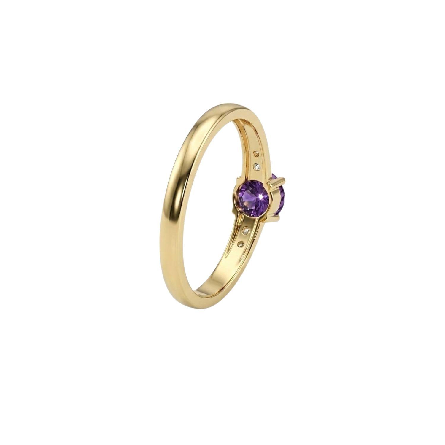Anillo Oro Miel 18kt Eclipse con Amatista y Circonitas-2