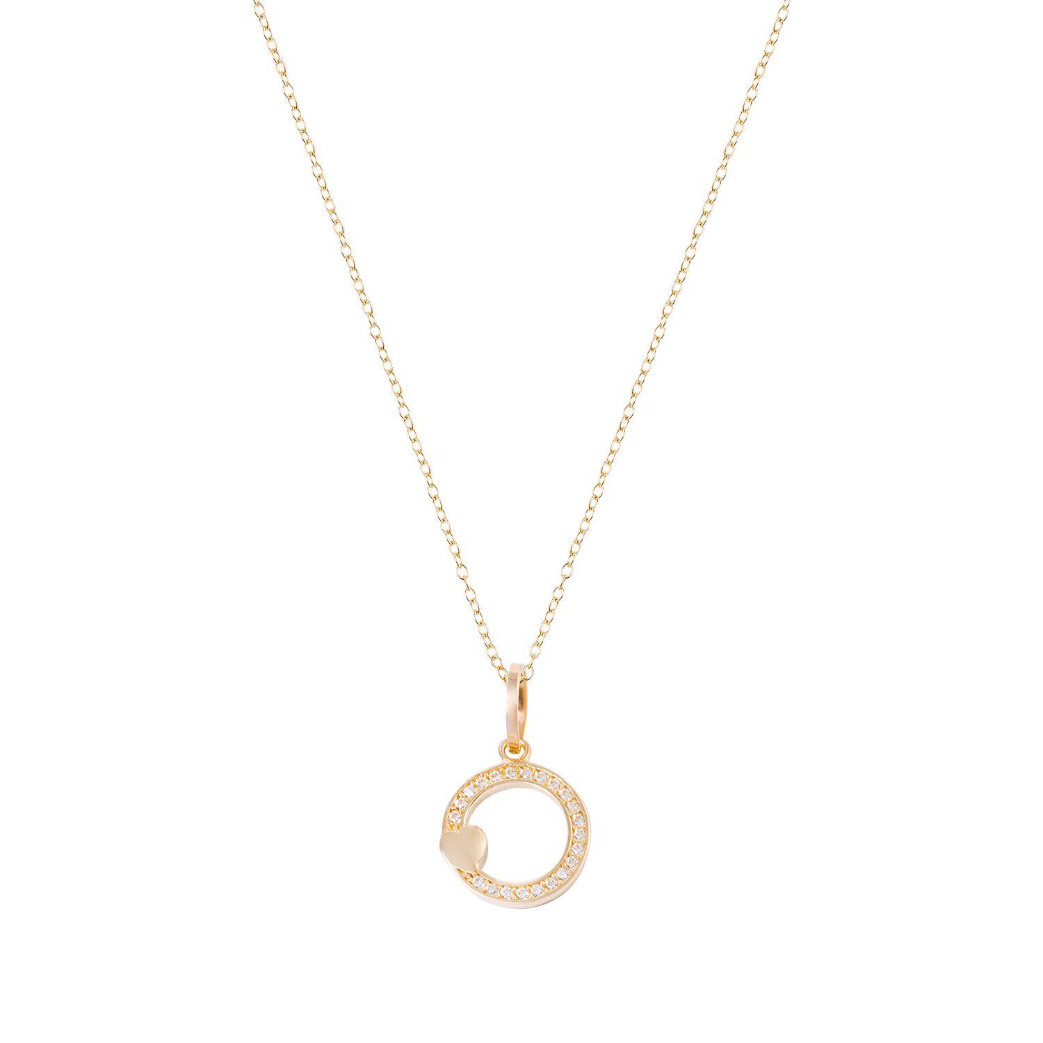 Colgante de Oro 18kt Circulo Circonita Corazón-2