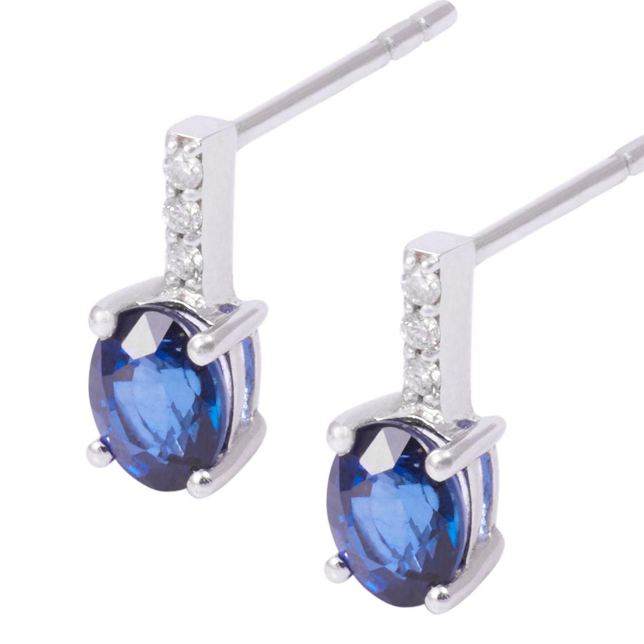 Aros de Oro Blanco 18kt con Diamante 4Pts y Zafiro 99Pts-1