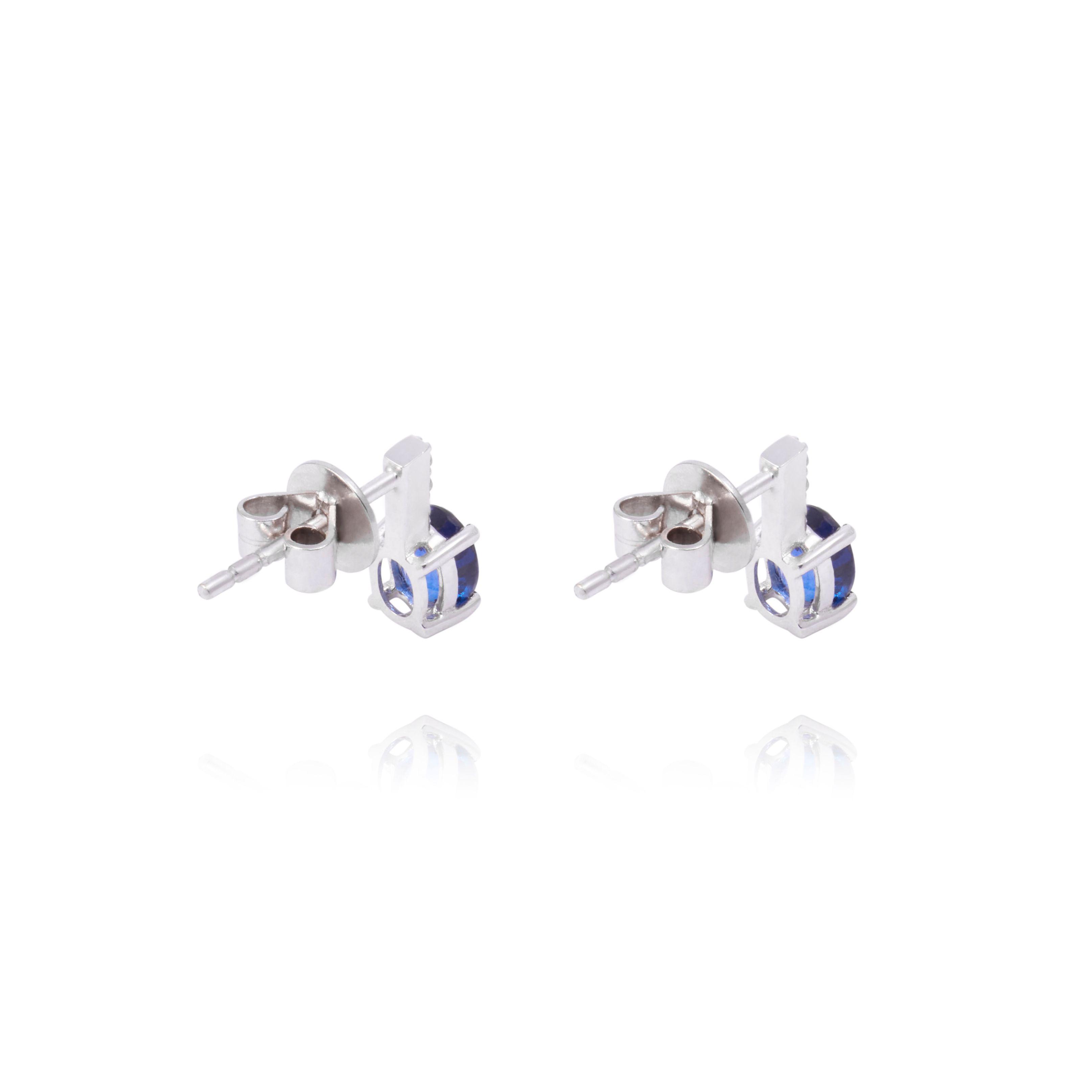 Aros de Oro Blanco 18kt con Diamante 4Pts y Zafiro 99Pts-2