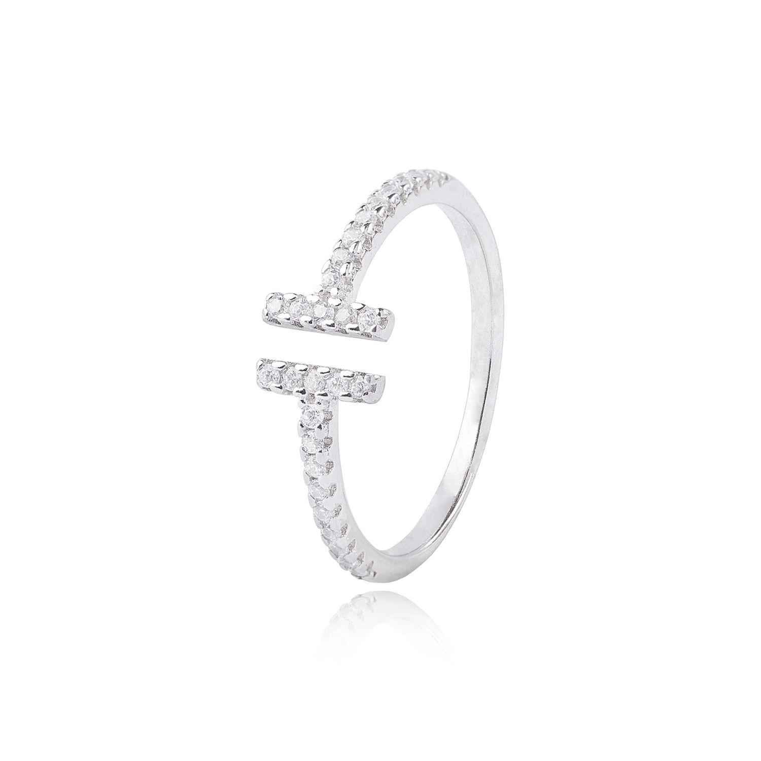 Anillo de Plata Esterlina 925 Abierto Circon-0