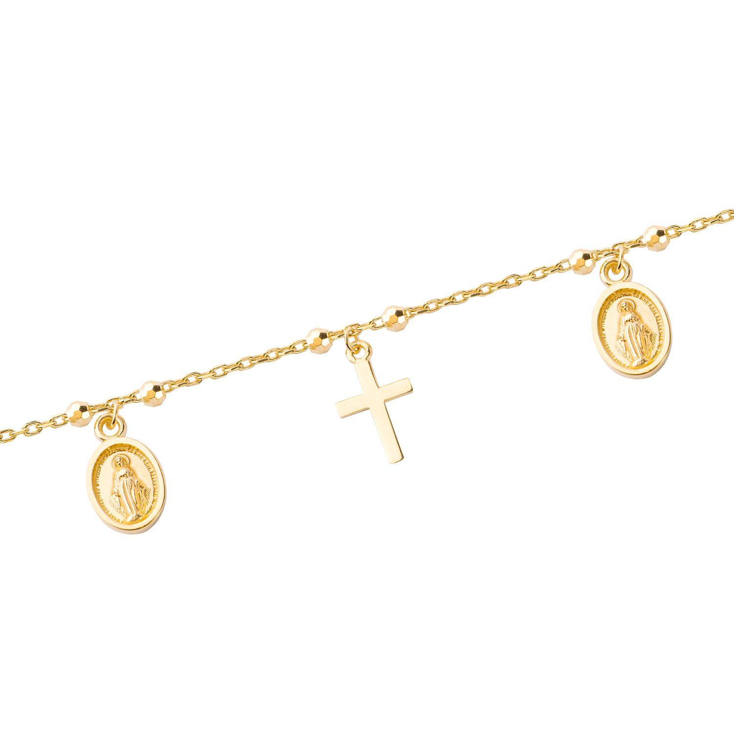 Pulseras de Oro 18kt Modelo Virgen, y Cruz Colgantes-2