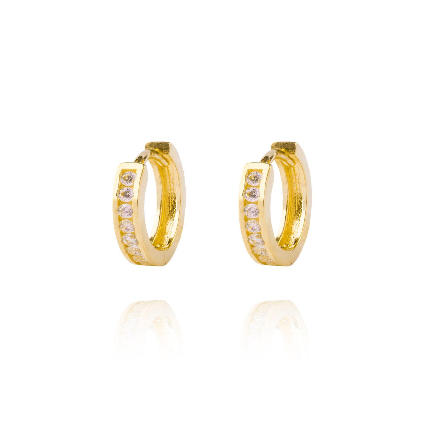 Aros de Oro 18kt Argollas Con Circonitas en Riel-2
