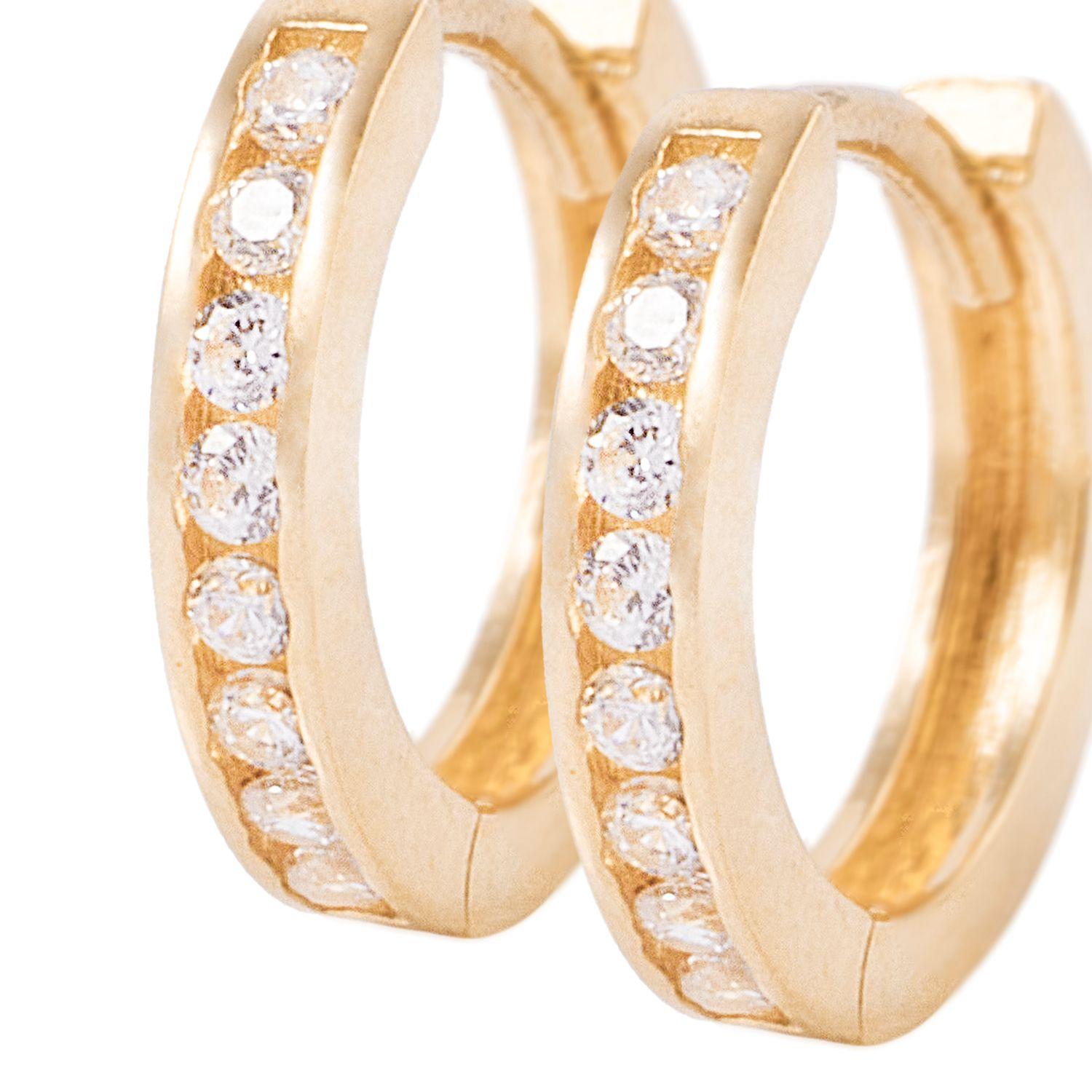Aros de Oro 18kt Argollas Con Circonitas en Riel-1