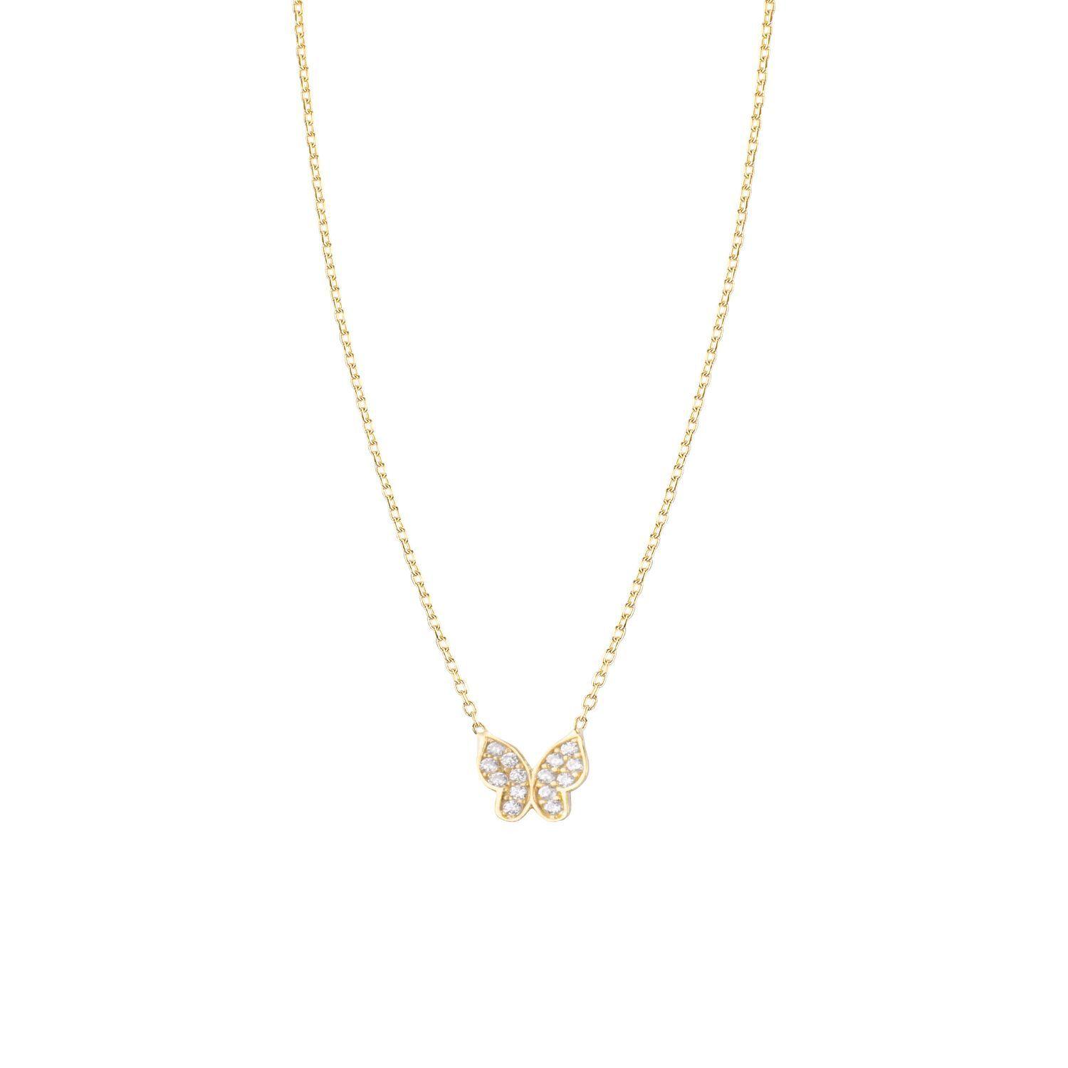 Collar de Plata Esterlina 925 Circon Mariposa Bañado en Oro 18kt-0