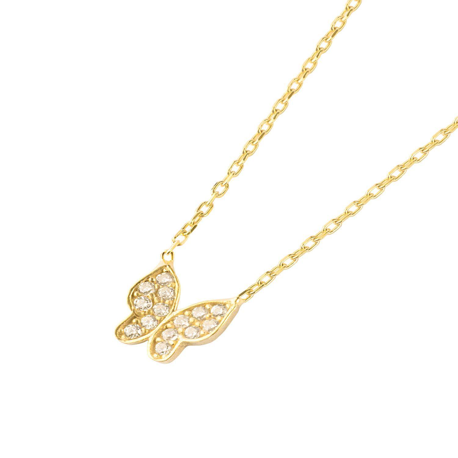 Collar de Plata Esterlina 925 Circon Mariposa Bañado en Oro 18kt-1