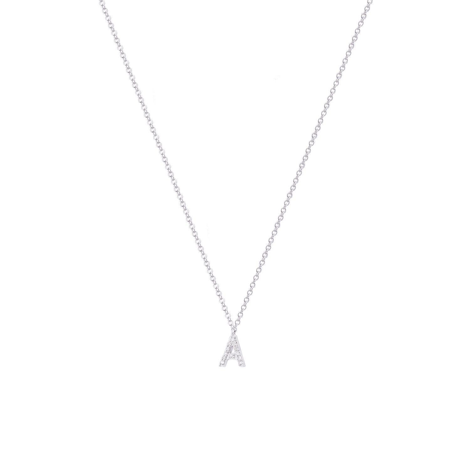 Collar de Oro Blanco 18kt con Diamante  Modelo  Letra A-0