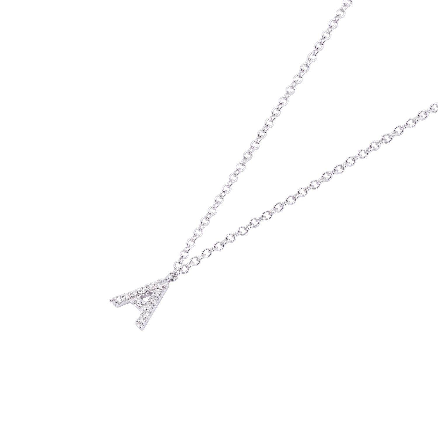 Collar de Oro Blanco 18kt con Diamante  Modelo  Letra A-1