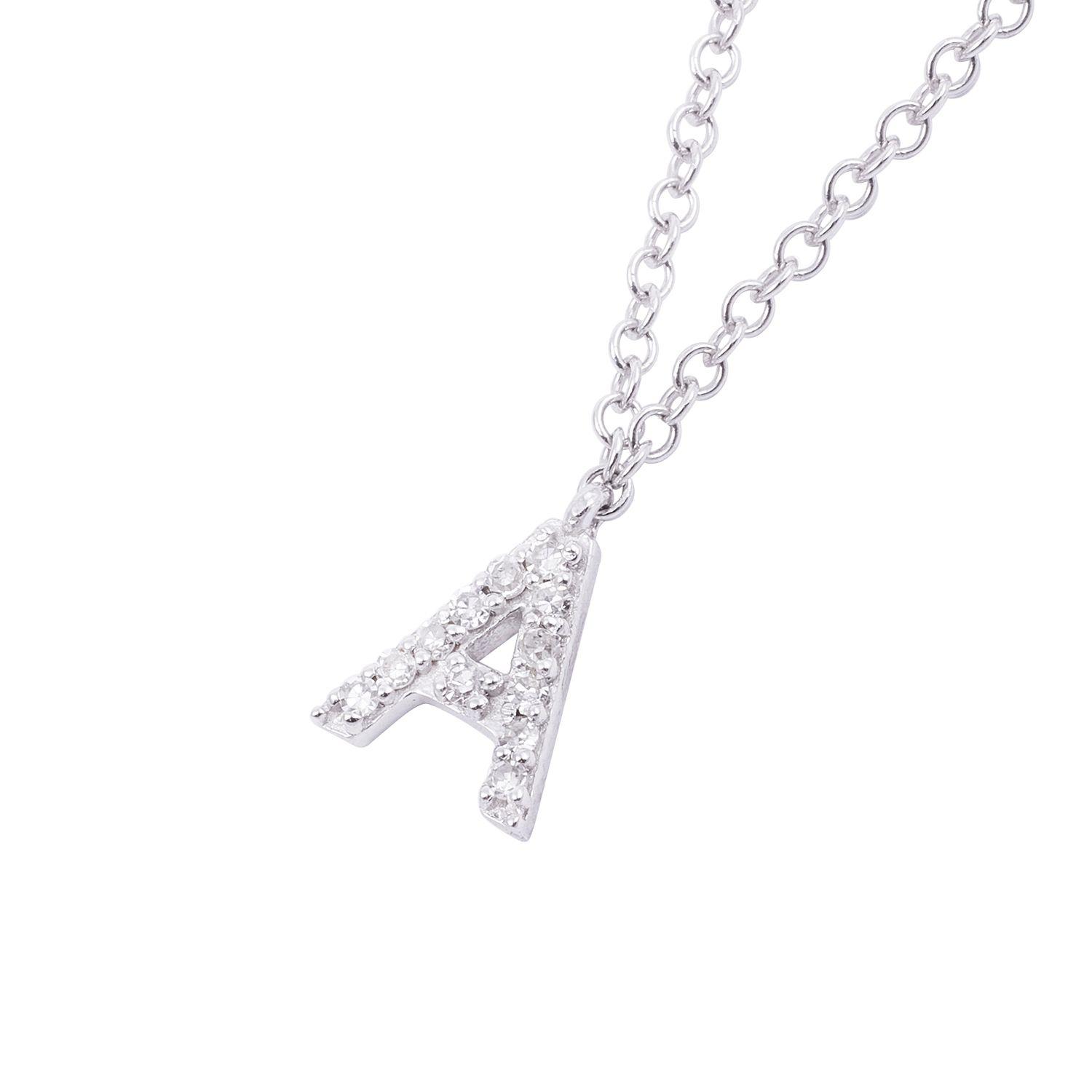 Collar de Oro Blanco 18kt con Diamante  Modelo  Letra A-2