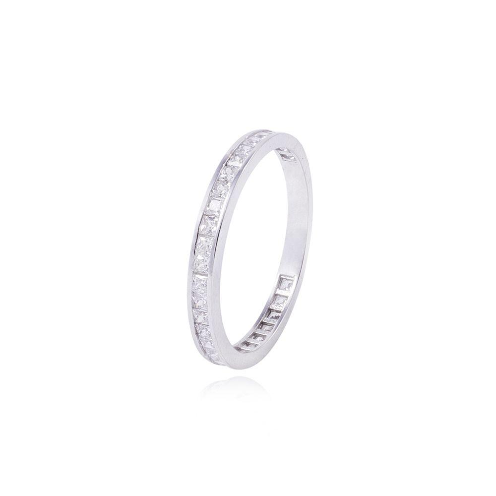 Anillo Compromiso de Oro 18Kt Modelo Riel con Circones Corte Princesa-0