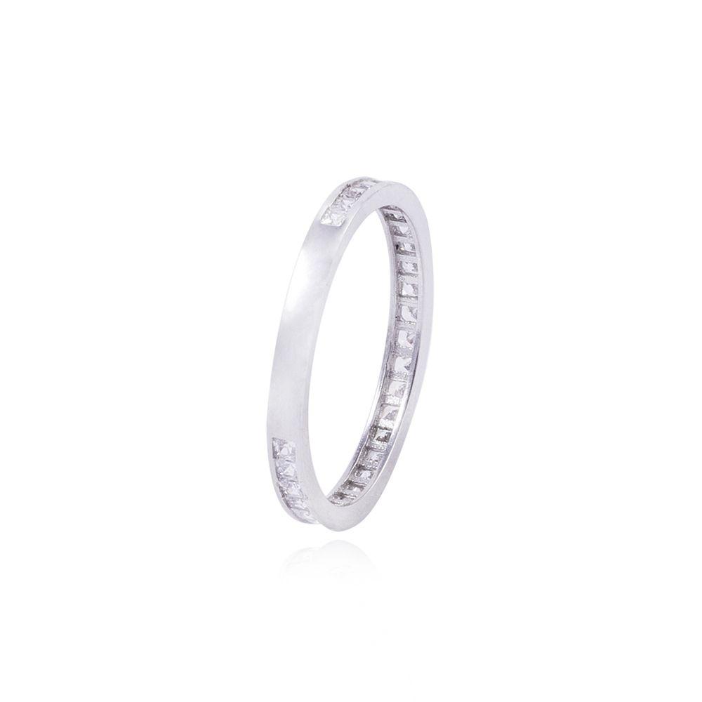 Anillo Compromiso de Oro 18Kt Modelo Riel con Circones Corte Princesa-2
