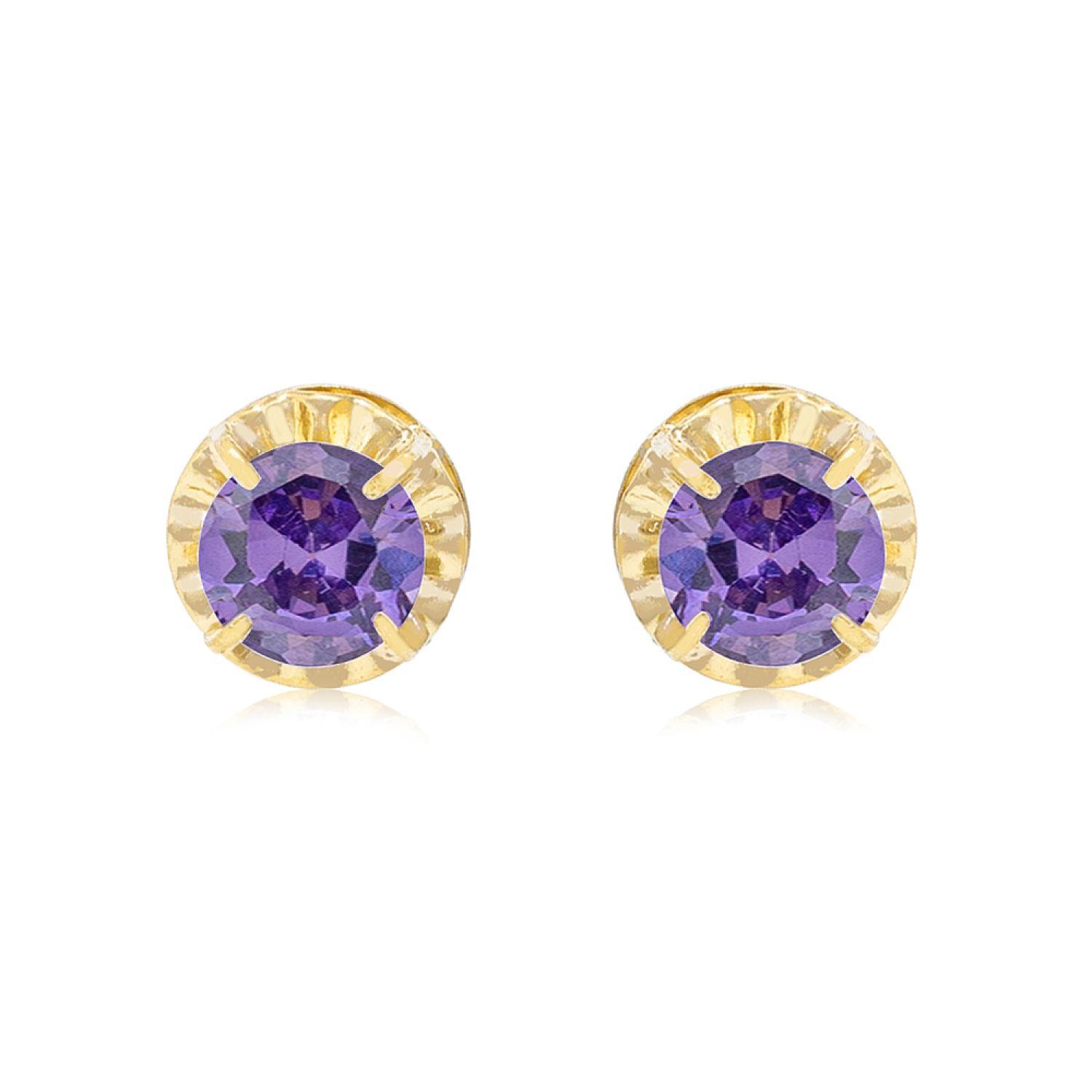 Aros de Oro 18kt Chatón Amatista Circonita 4mm-0