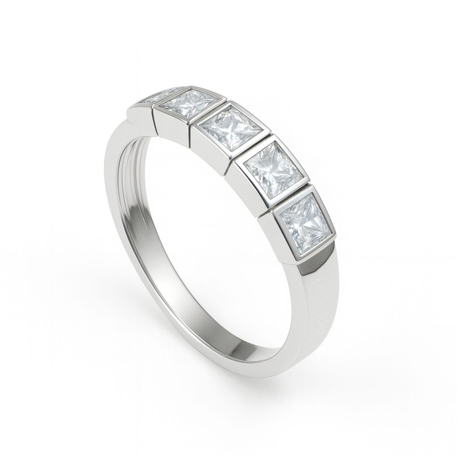 Anillo Oro Blanco 18kt Circonita Corte Princesa-2