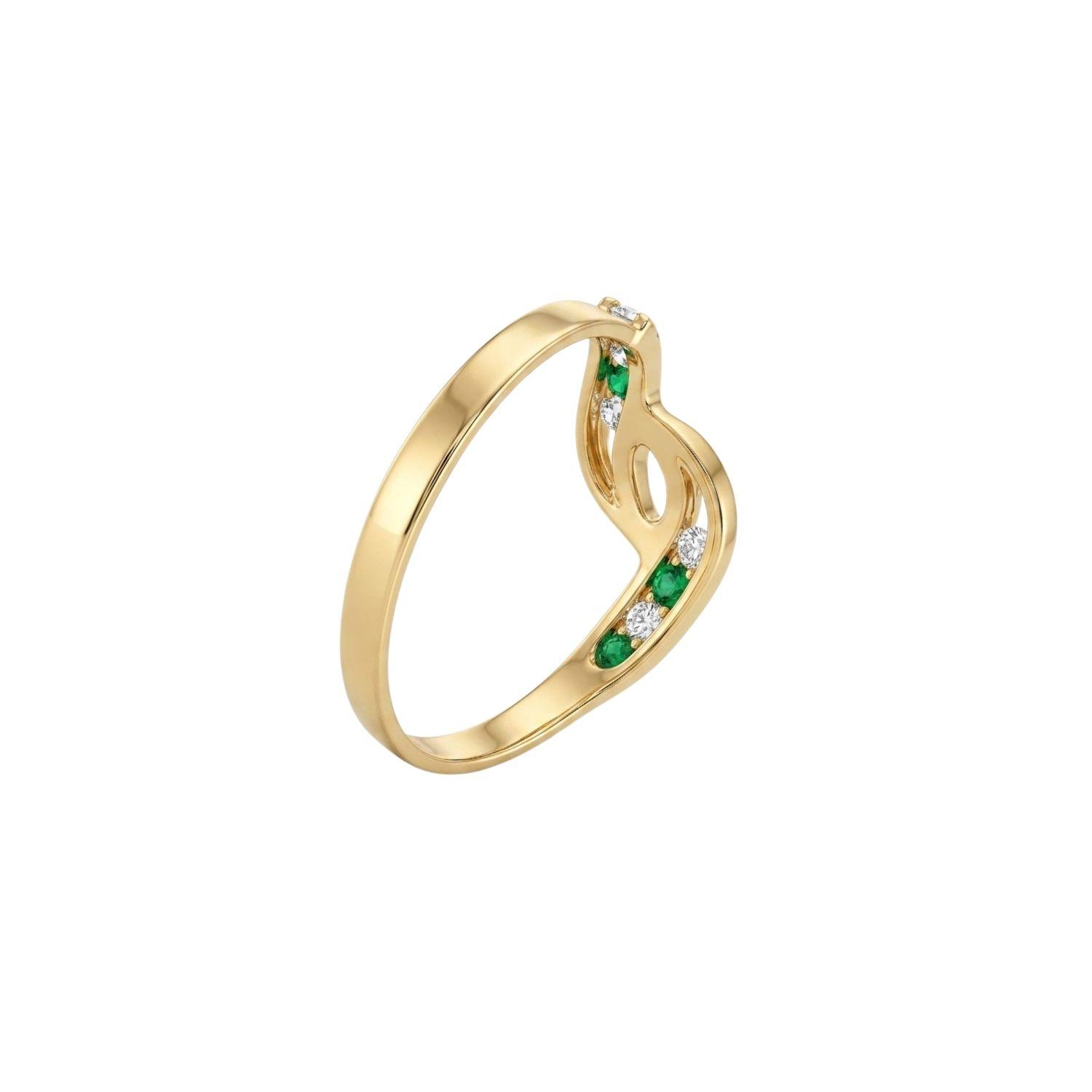 Anillo Oro Miel 18kt Vínculo con Esmeraldinas y Circonitas-2