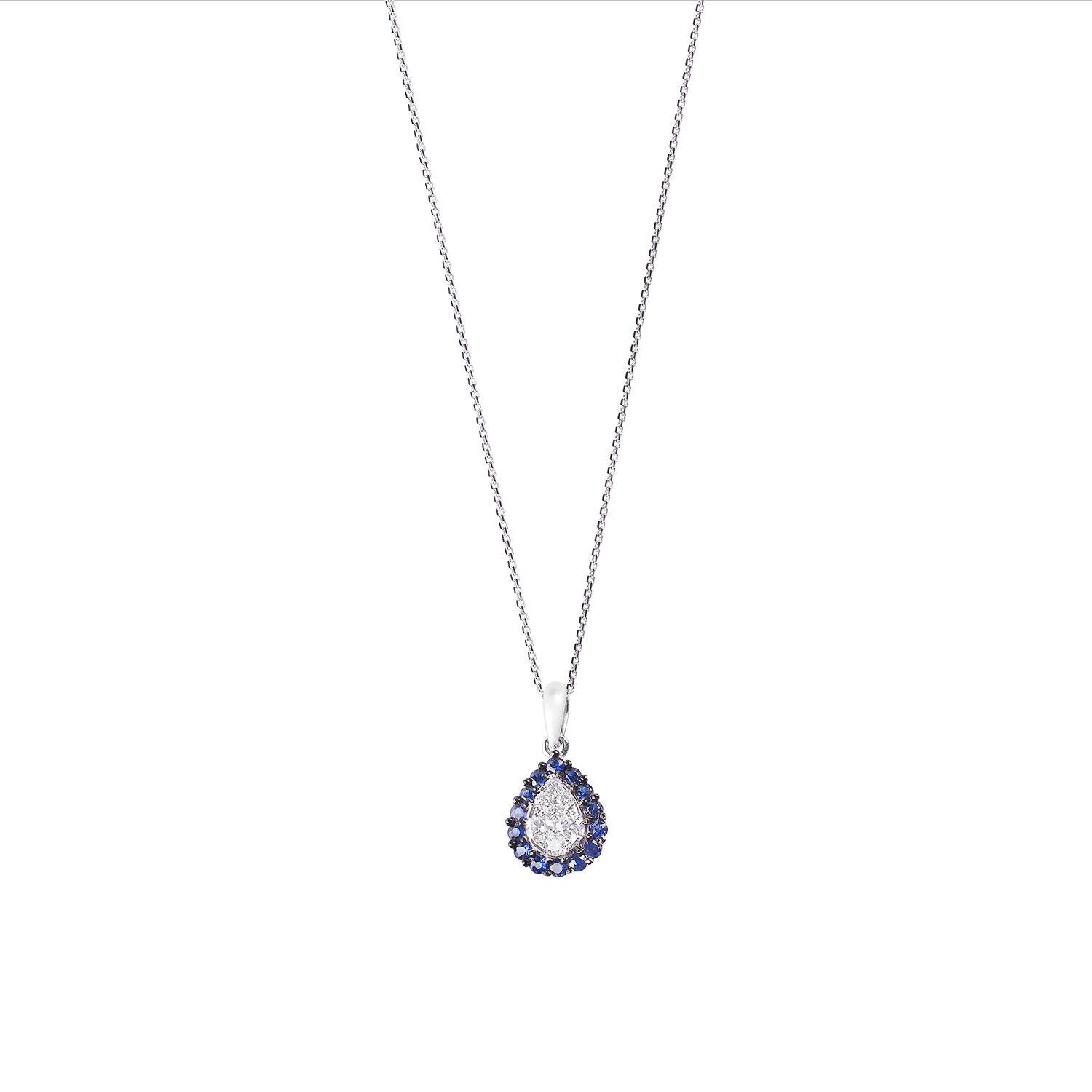Colgante Oro Blanco 18kt Diamantes 22Pts y Zafiro 32Pts-2