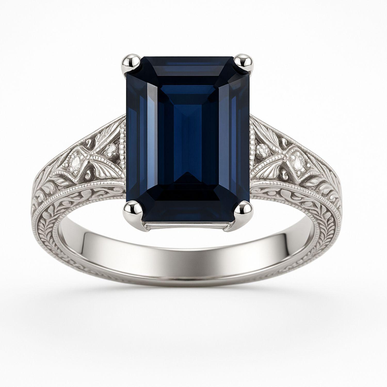 Anillo Oro Blanco 18kt Diamantes 6 Pts Más Zafiro Natural-2
