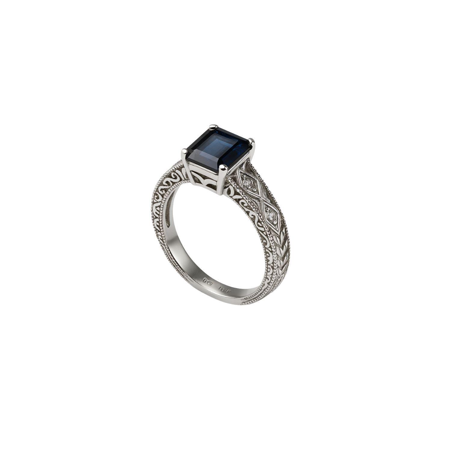 Anillo Oro Blanco 18kt Diamantes 6 Pts Más Zafiro Natural-2