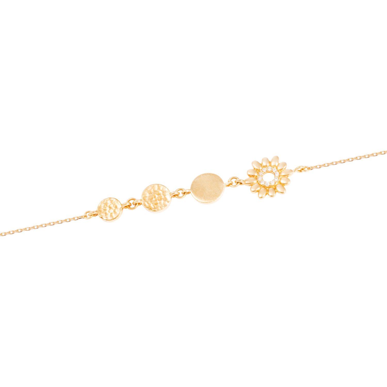 Pulsera de Oro Amarillo 18kt Flor con Diamantes 3Pts-1