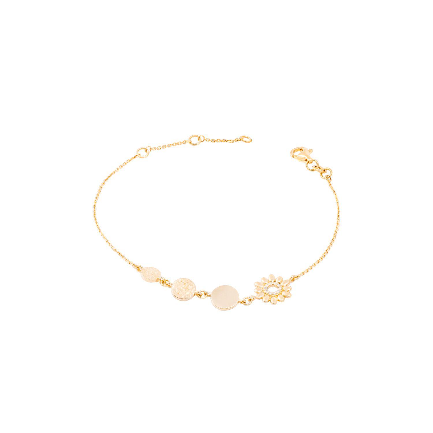 Pulsera de Oro Amarillo 18kt Flor con Diamantes 3Pts-2