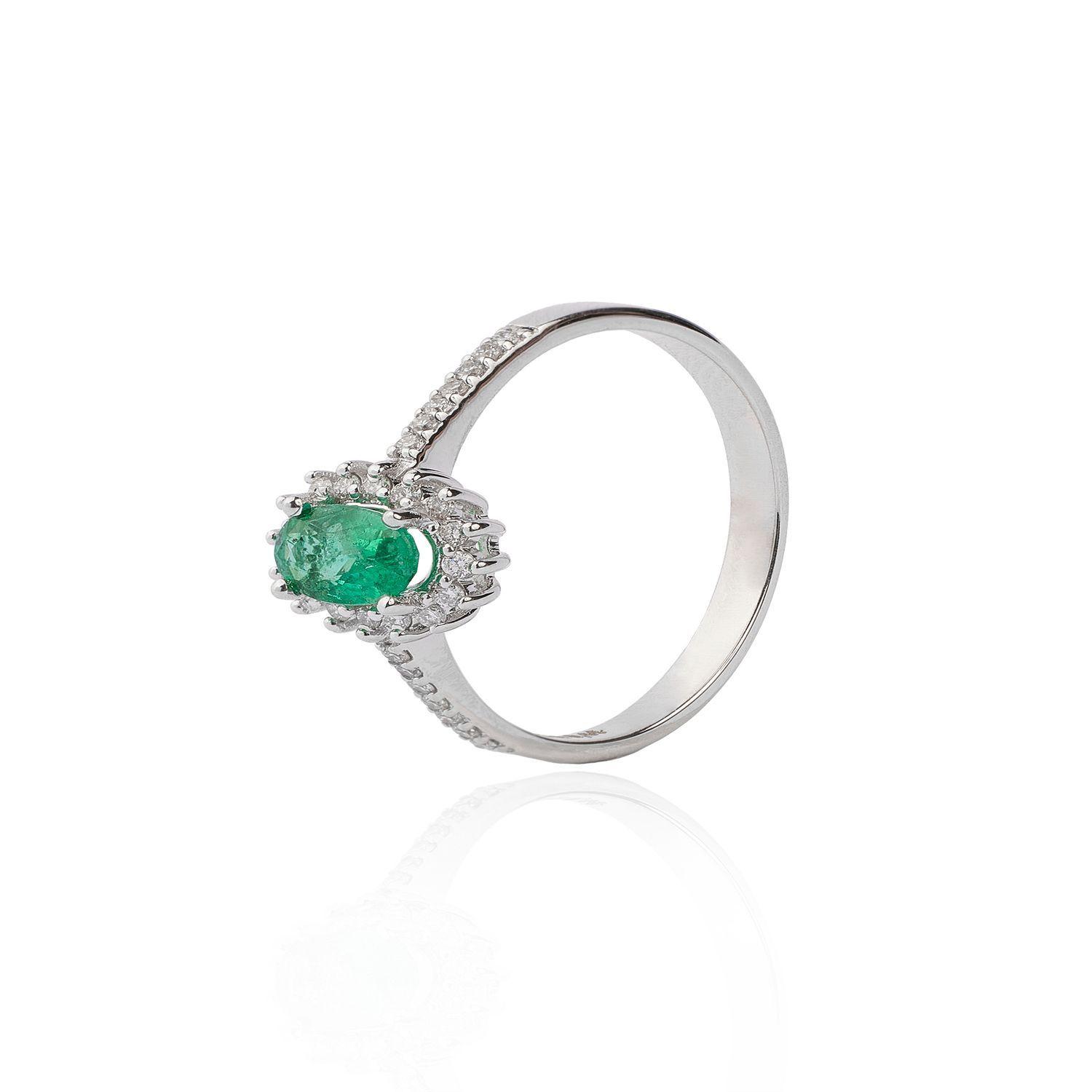 Diamante Anillo de Oro 18kt 19 Pts Corte Brillante SI/H 23 Pts Esmeralda-0