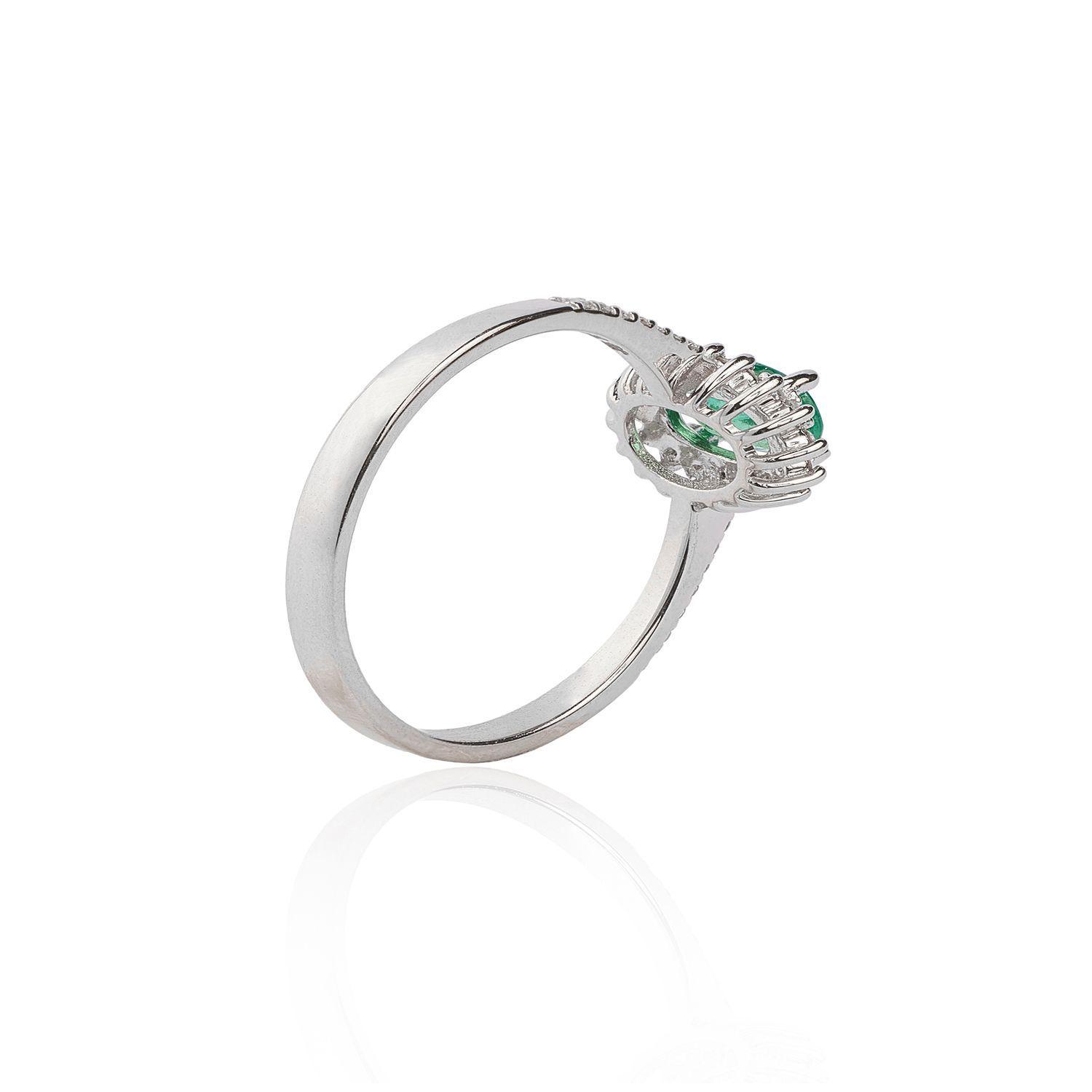 Diamante Anillo de Oro 18kt 19 Pts Corte Brillante SI/H 23 Pts Esmeralda-1