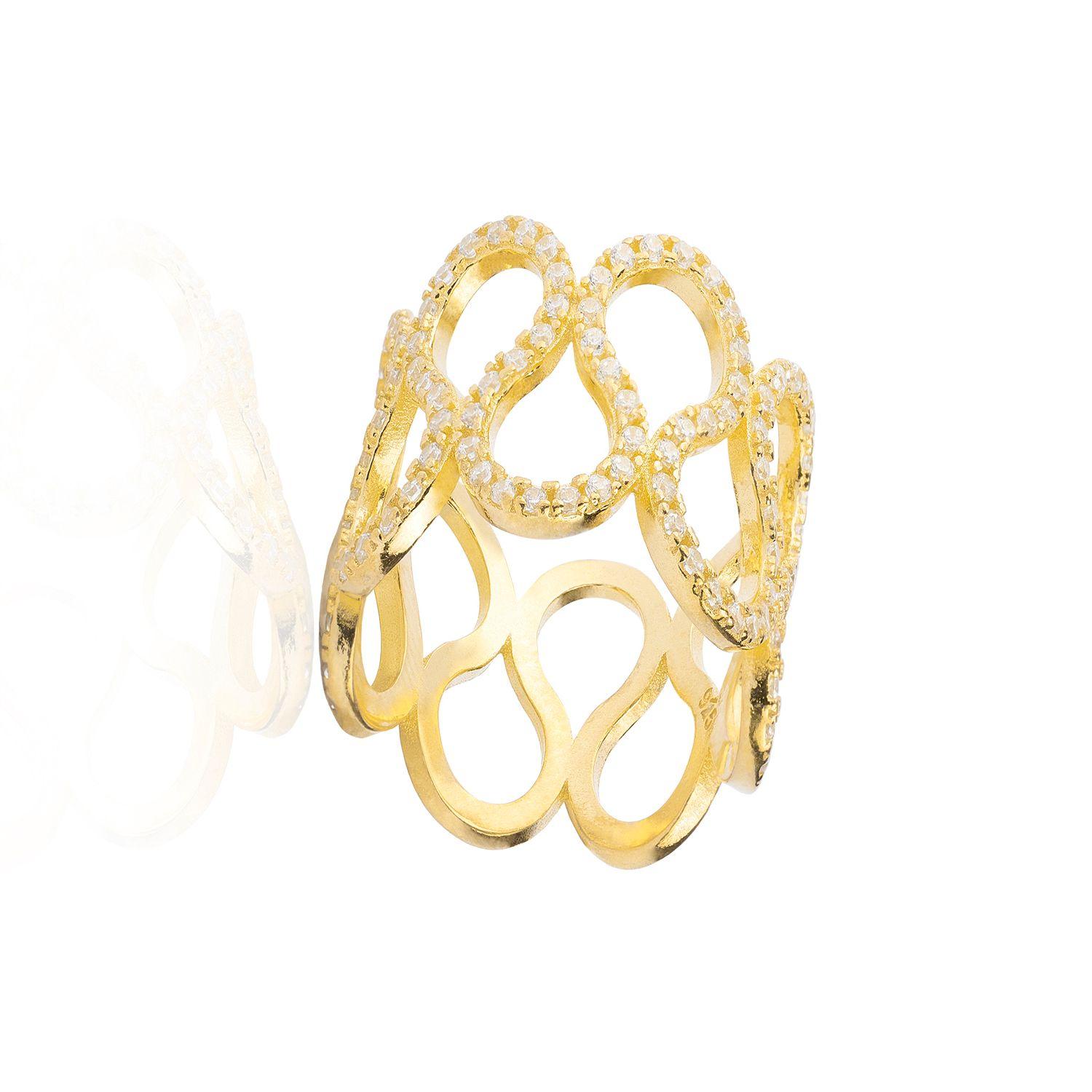 Anillo de Plata Esterlina 925 Ondas Circon Revestido en Oro 18kt-2