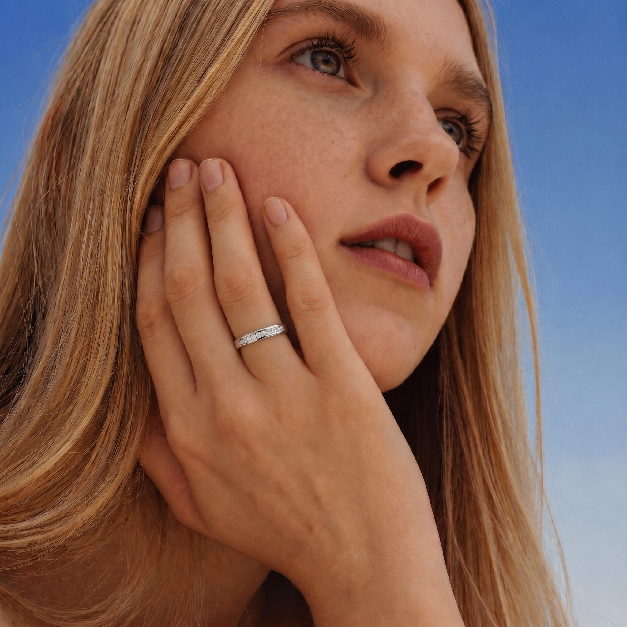 Anillo Oro Blanco 18kt Diamantes 15Pts Riel Corte Brillante-3