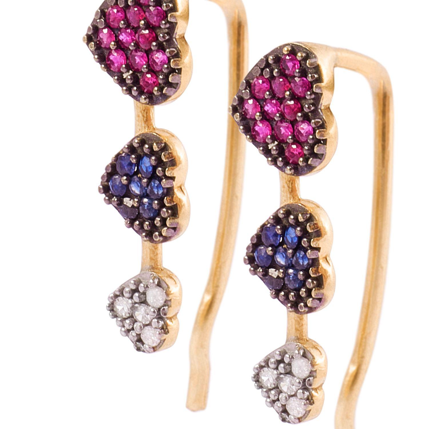 Aro de Oro de 18kt Modelo Corazones con Rubí y Zafiros-1