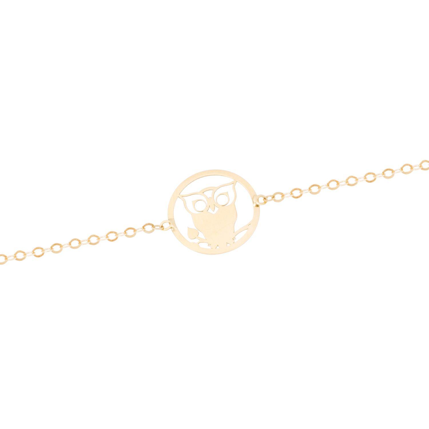 Pulsera Oro Amarillo 18kt Búho y Circonita Rubí-1