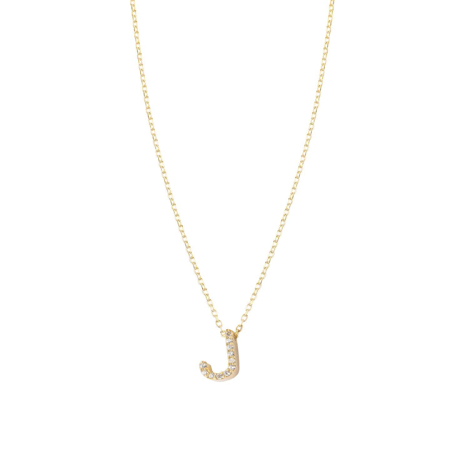 Collar de Plata Esterlina 925 Letra J Circon Revestido en Oro 18kt-0