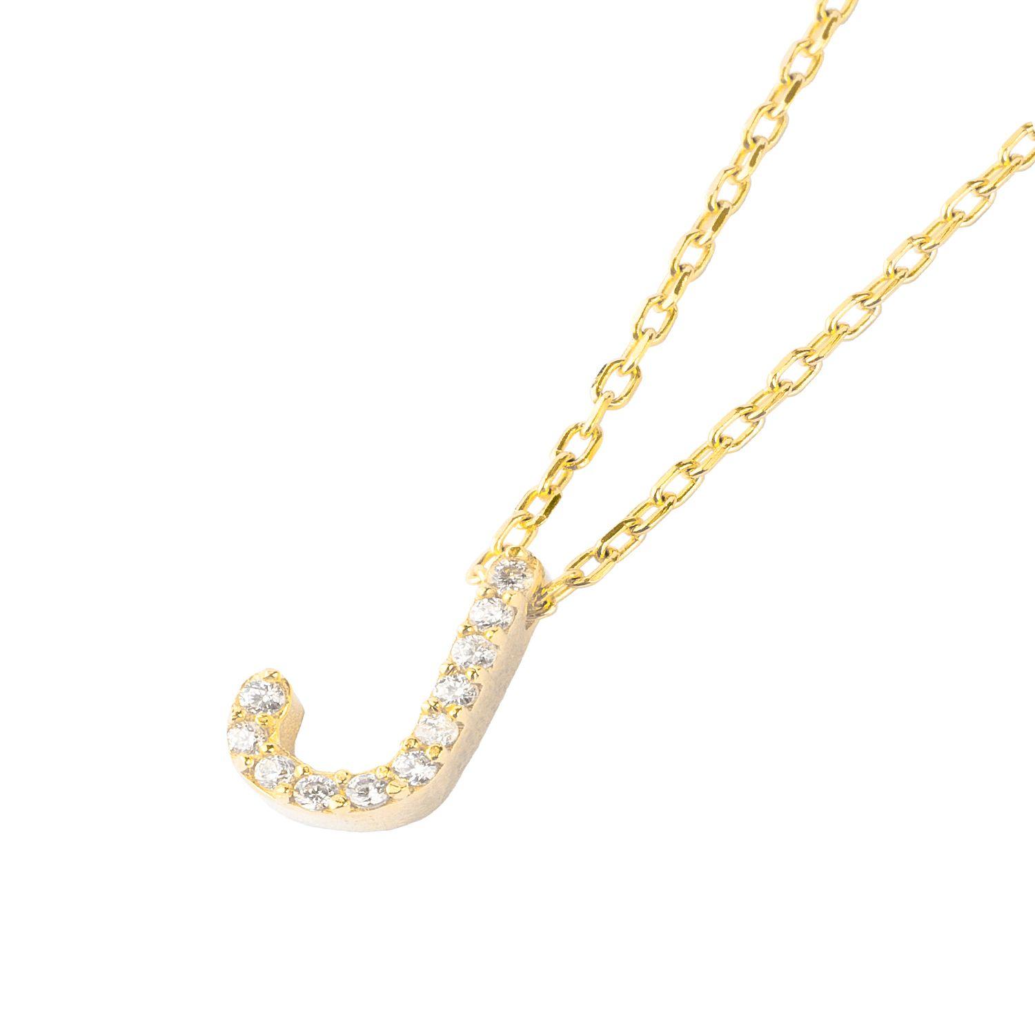 Collar de Plata Esterlina 925 Letra J Circon Revestido en Oro 18kt-1