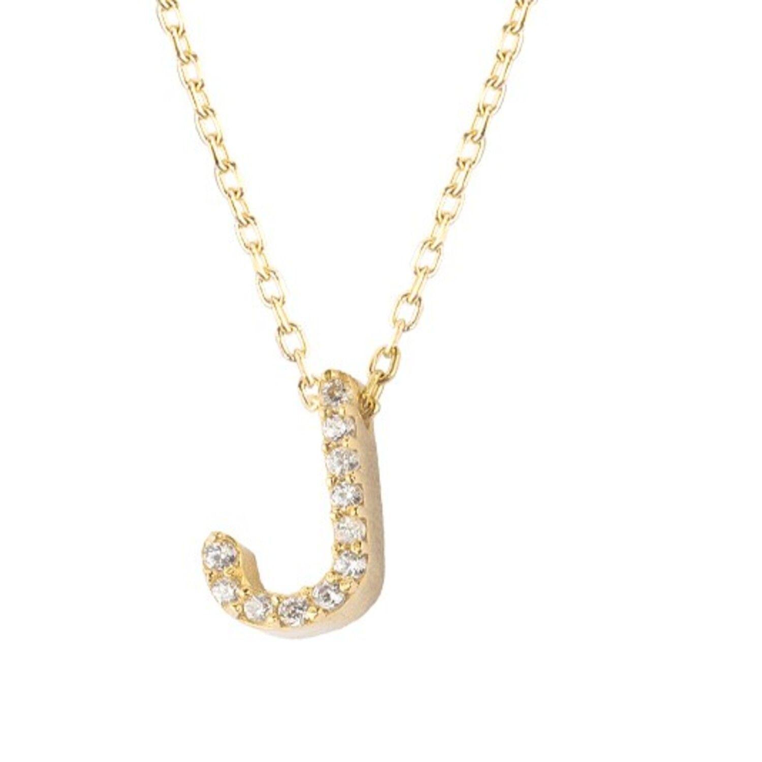 Collar de Plata Esterlina 925 Letra J Circon Revestido en Oro 18kt-2