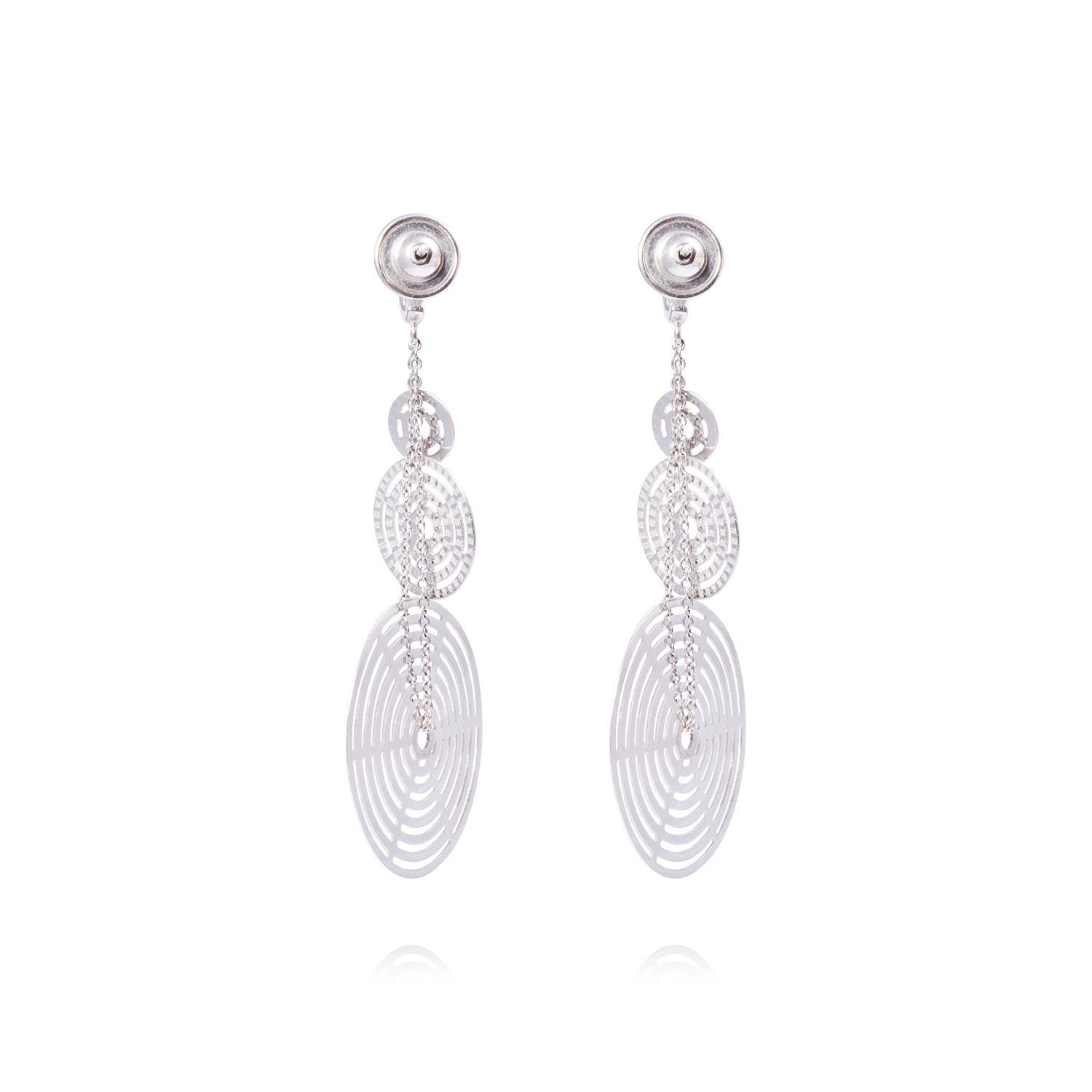Aros Oro Blanco 18kt Triple Círculos Colgantes-2