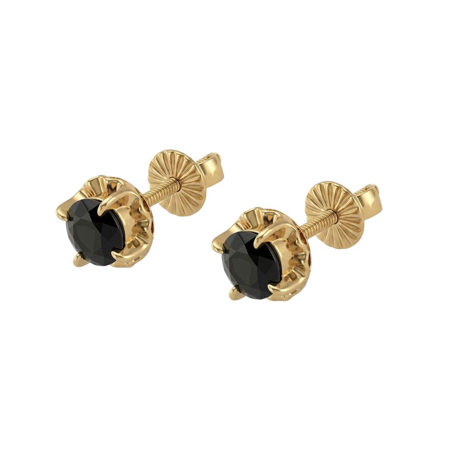 Aros Oro Miel 18kt Chaton Redondo de Onix 5mm-0