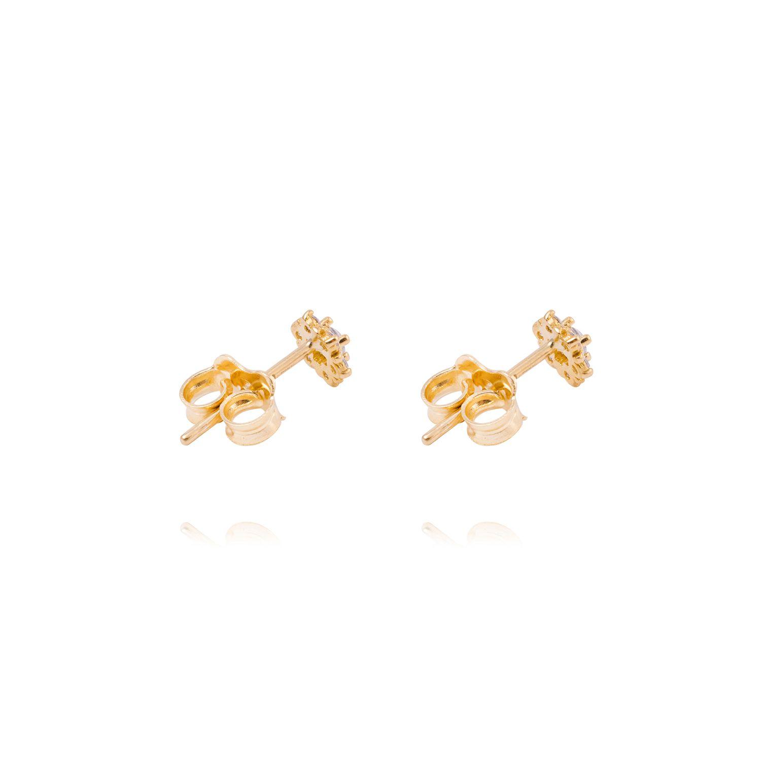 Aros de Oro 18k Flor Circonita 6 Pétalos-2