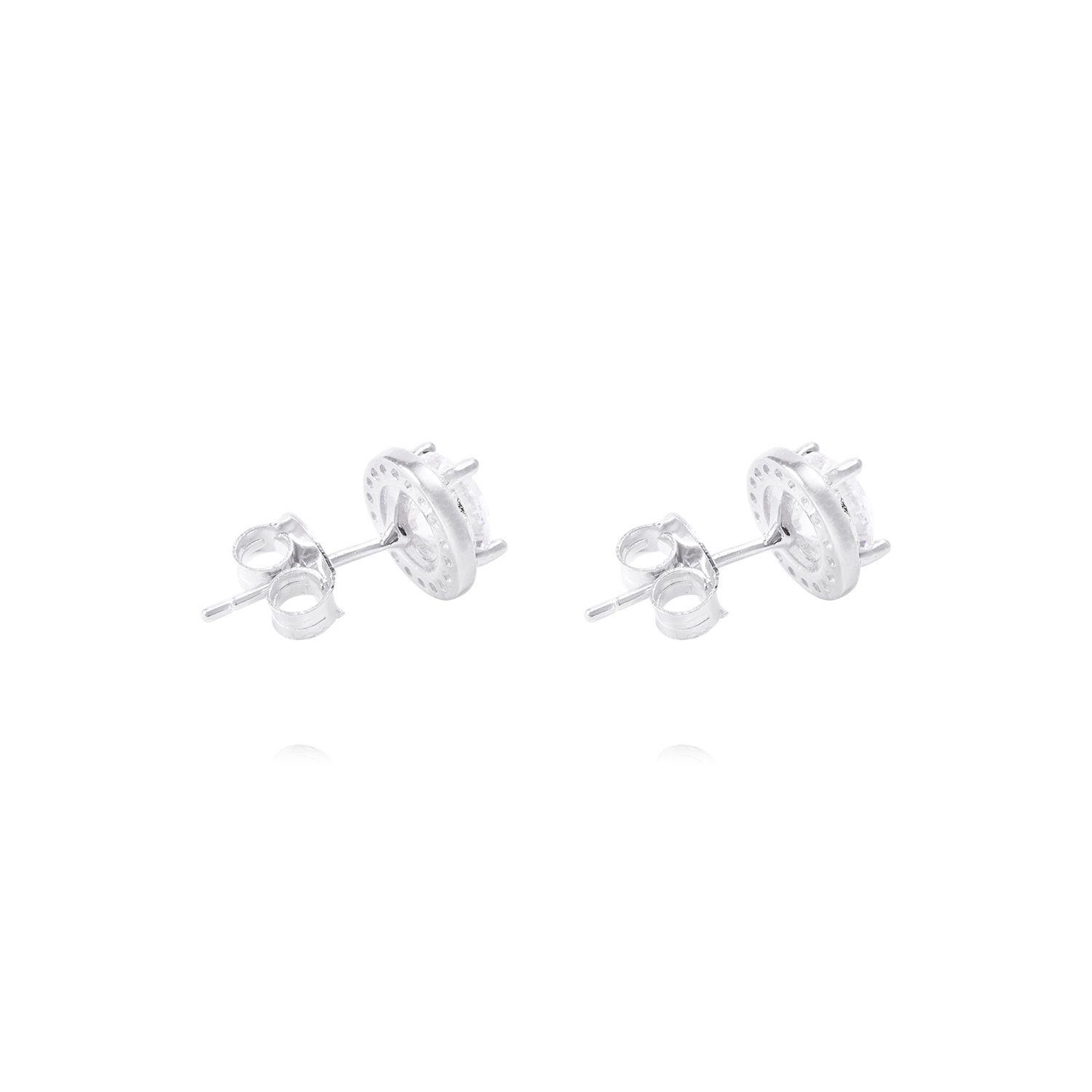Aros de Plata Esterlina Circonita Central Rodeado de Circones-2