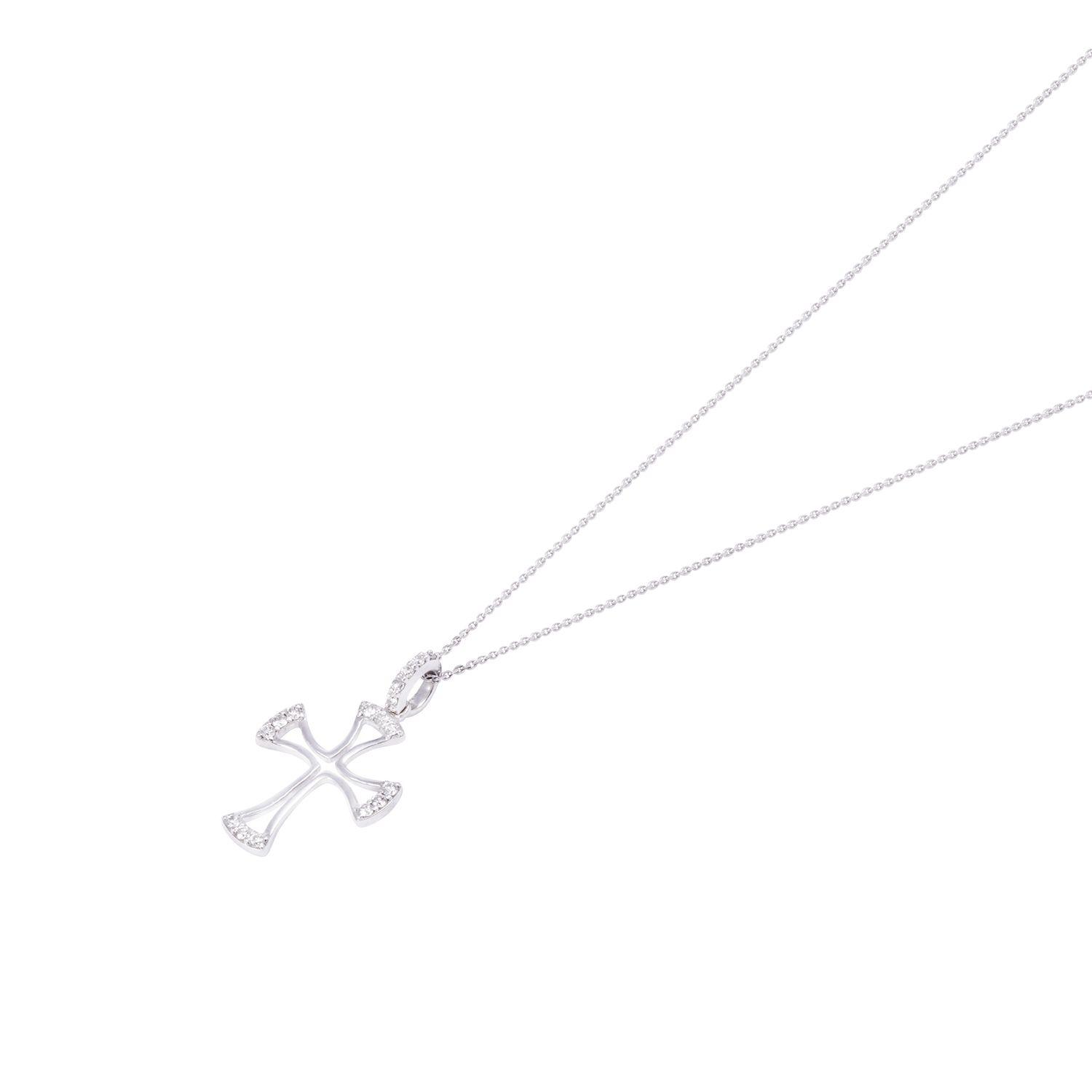 Collar Oro Blanco 18kt Cruz Sagrada Diamantes 9 Pts-0