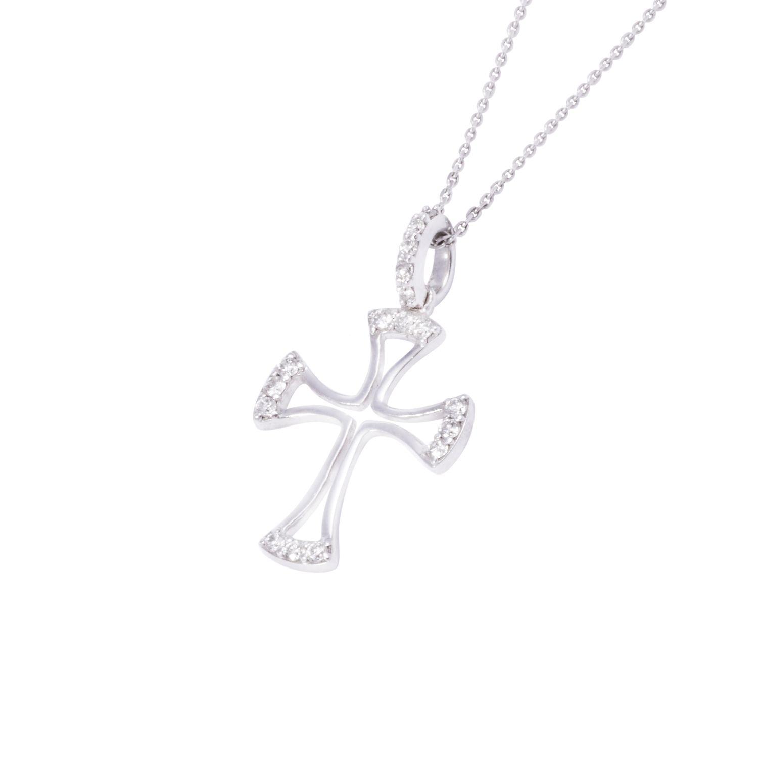 Collar Oro Blanco 18kt Cruz Sagrada Diamantes 9 Pts-1
