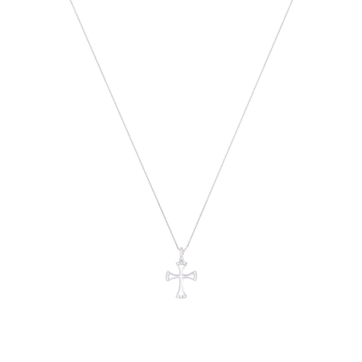 Collar Oro Blanco 18kt Cruz Sagrada Diamantes 9 Pts-2