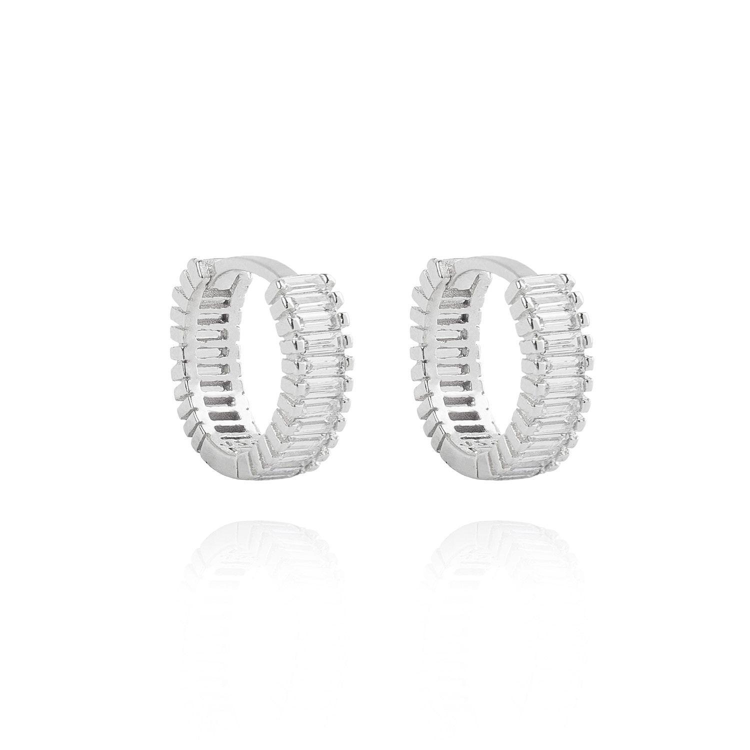 Aros de Plata Esterlina 925 Argollas en Riel Circon-0