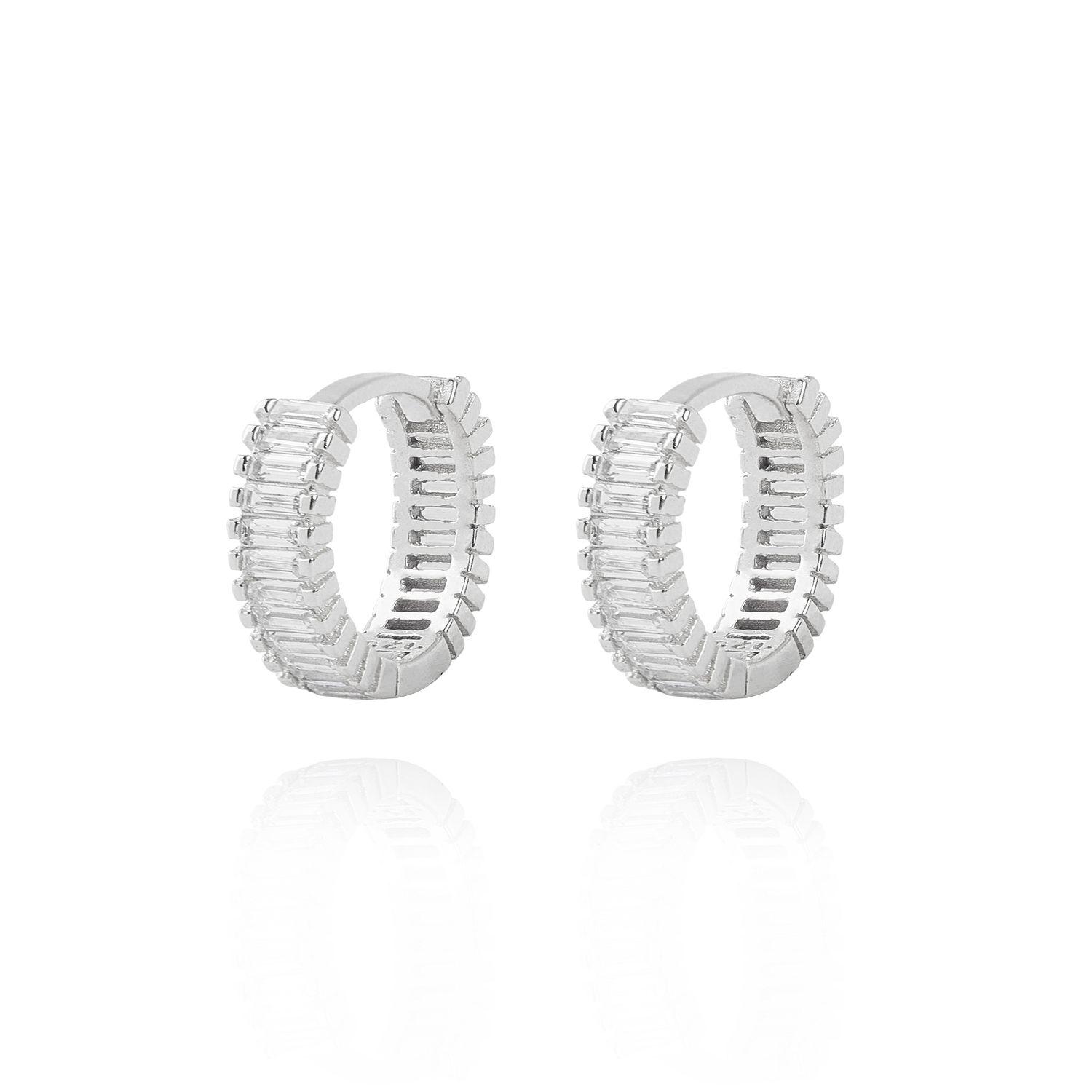 Aros de Plata Esterlina 925 Argollas en Riel Circon-2