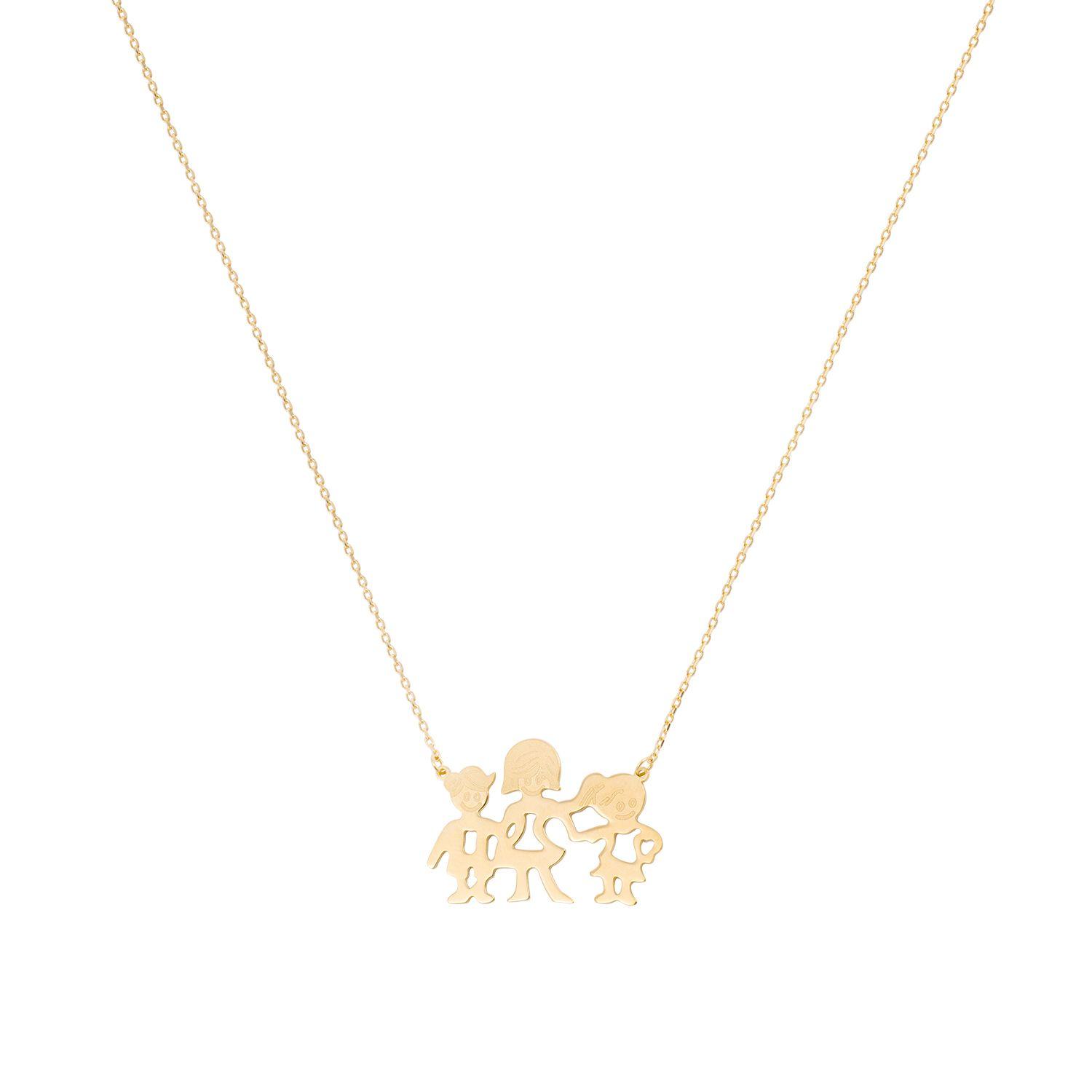 Collar de Oro Amarillo 18kt Colgante Familia Niño-Niña-0