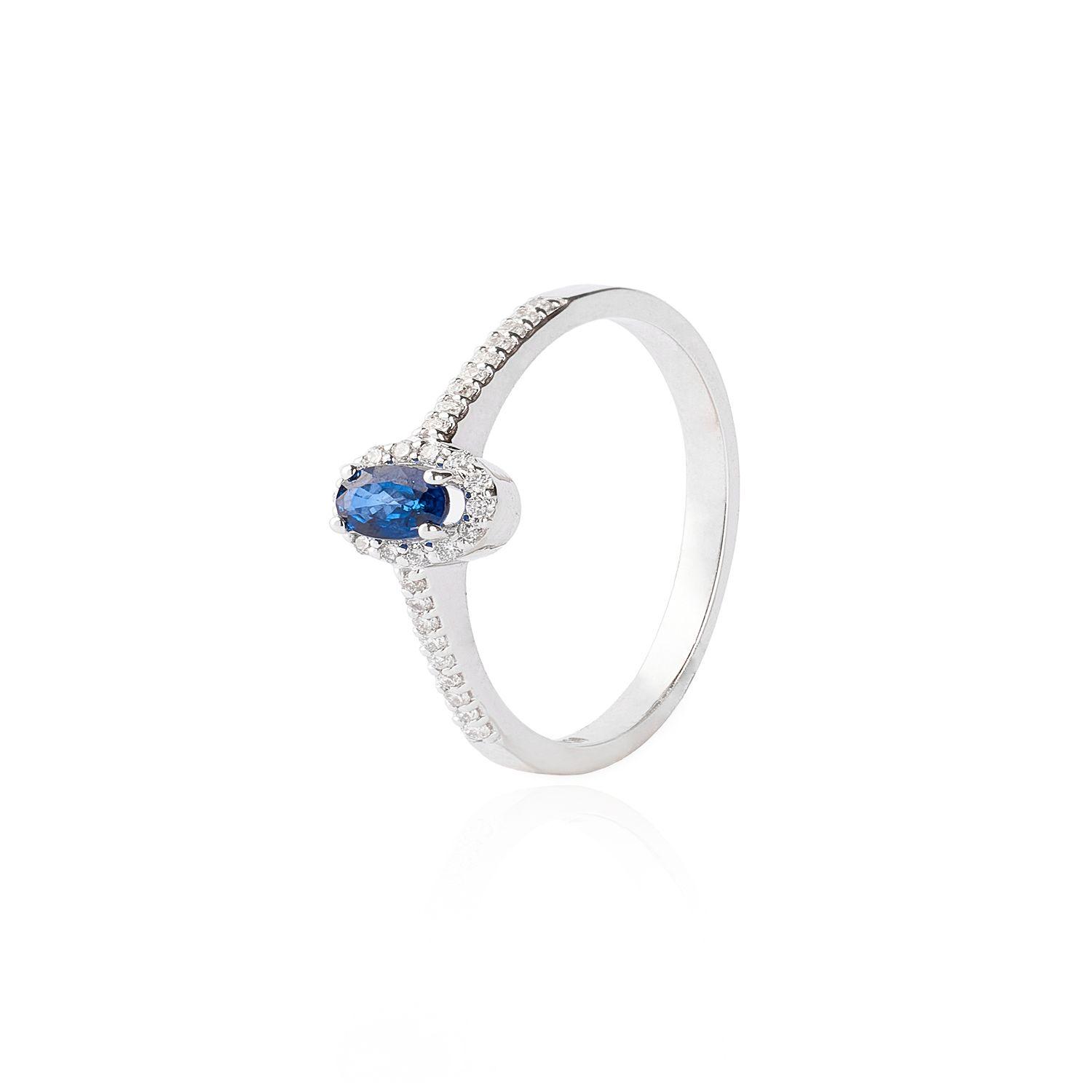 Anillo de Oro 18kt Diamantes 13pts Corte Brillante Con Zafiro de 19pts-0